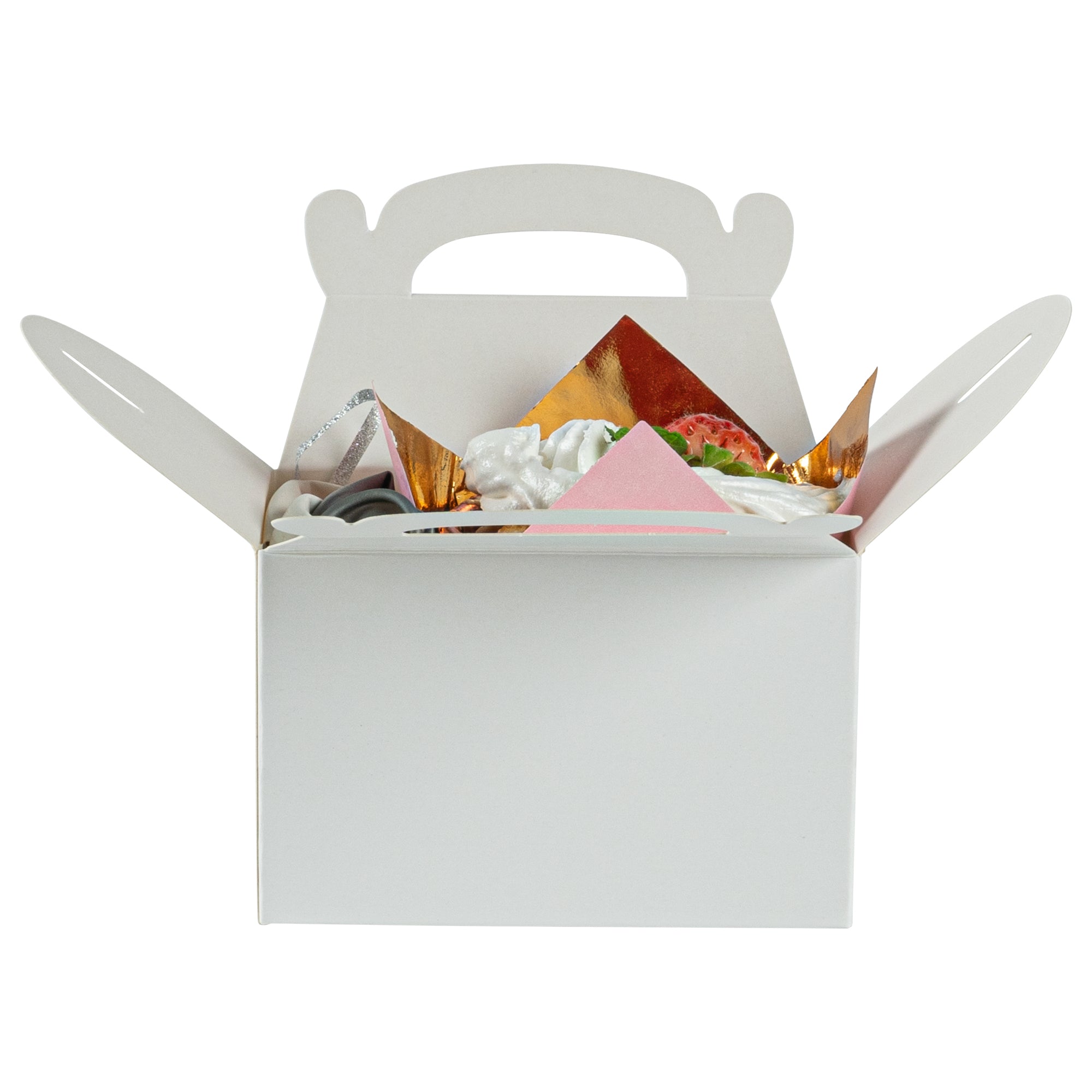 Bio Tek White Paper Gable Box / Take Out Container - Greaseproof - 4" x 2 1/2" x 2 1/2" - 25 count box