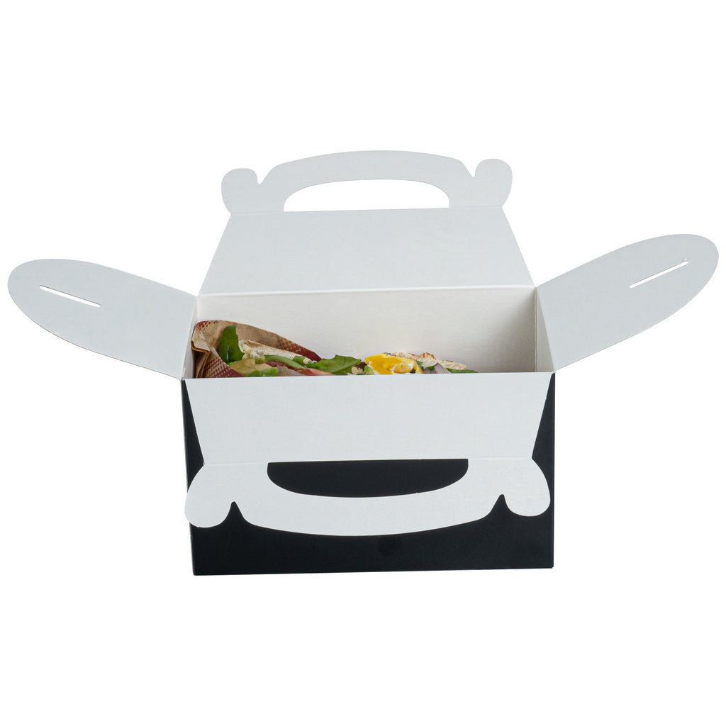 Bio Tek Black Paper Gable Box / Take Out Container - Greaseproof - 6" x 3 1/2" x 3 1/2" - 100 count box