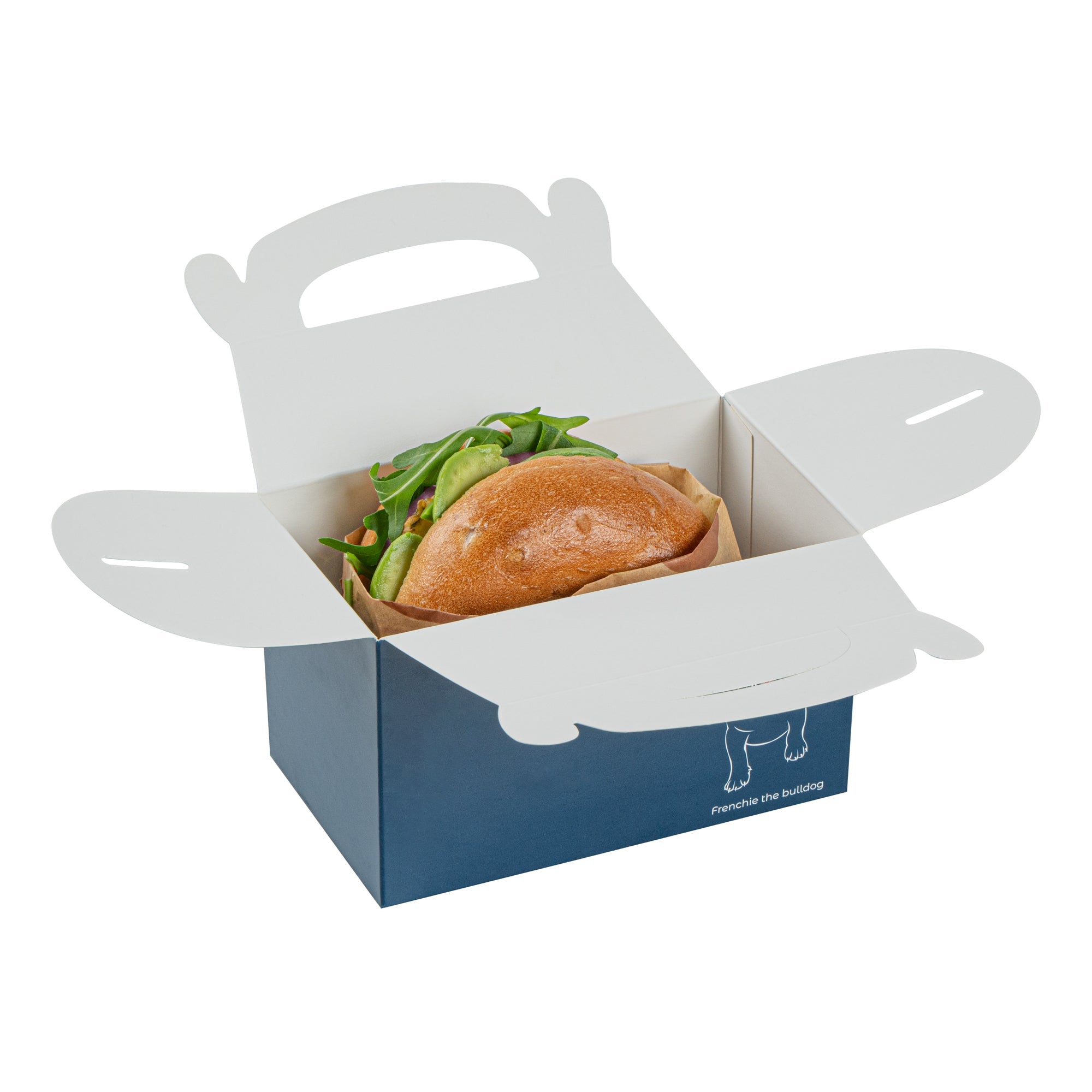Bio Tek Frenchie Paper Gable Box / Take Out Container - Compostable - 6" x 3 1/2" x 3 1/2" - 100 count box