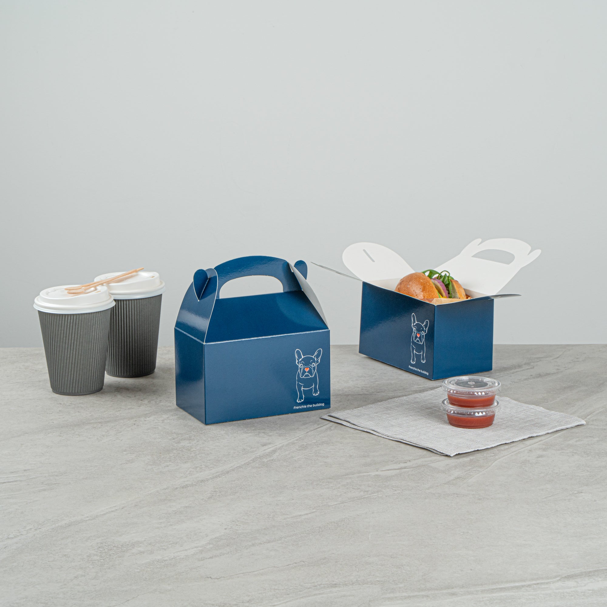 Bio Tek Frenchie Paper Gable Box / Take Out Container - Compostable - 6" x 3 1/2" x 3 1/2" - 100 count box