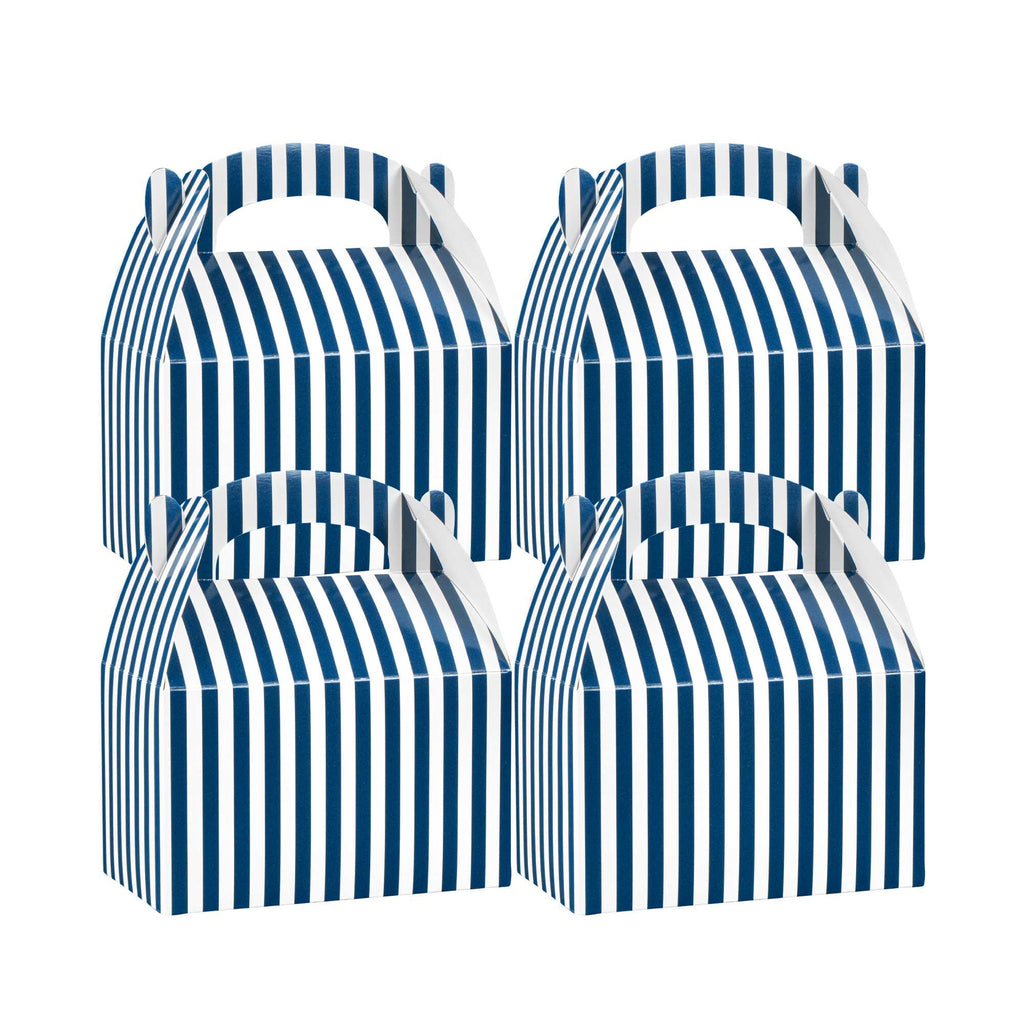 Bio Tek Blue & White Stripe Paper Gable Box / Take Out Container - Compostable - 6" x 3 1/2" x 3 1/2" - 25 count box