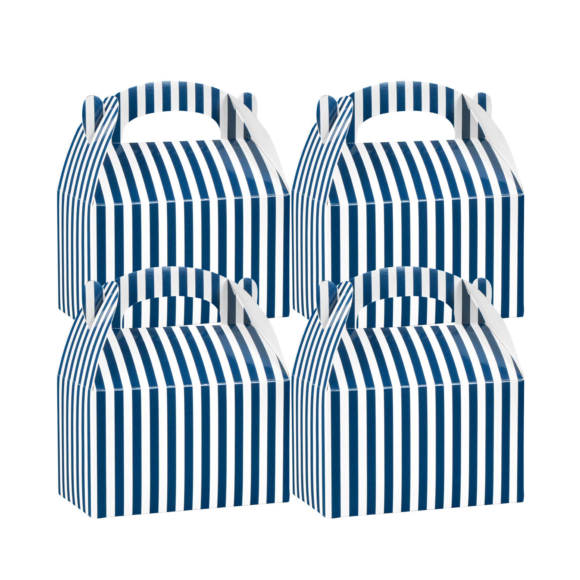 Bio Tek Blue & White Stripe Paper Gable Box / Take Out Container - Compostable - 6" x 3 1/2" x 3 1/2" - 25 count box