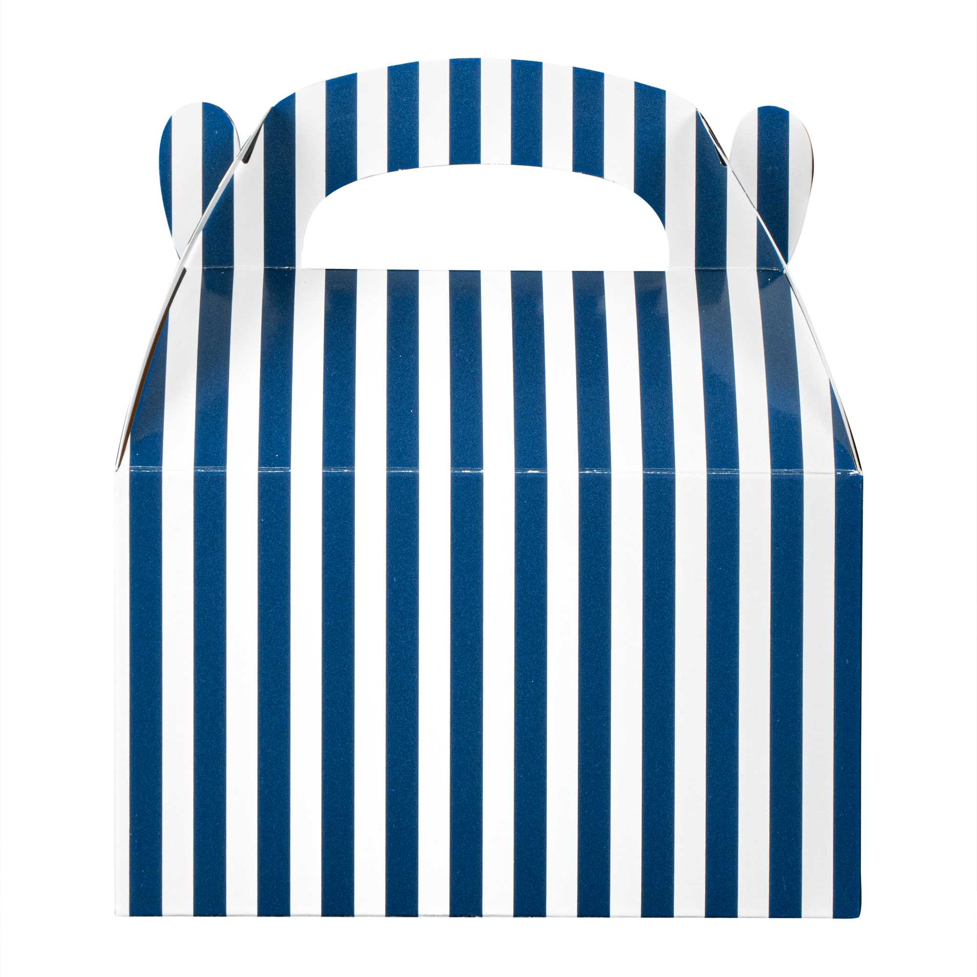 Bio Tek Blue & White Stripe Paper Gable Box / Take Out Container - Compostable - 6" x 3 1/2" x 3 1/2" - 25 count box