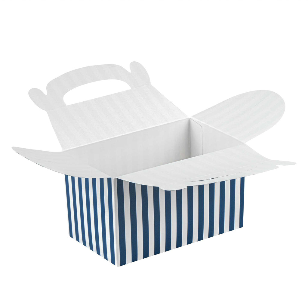 Bio Tek Blue & White Stripe Paper Gable Box / Take Out Container - Compostable - 6" x 3 1/2" x 3 1/2" - 25 count box