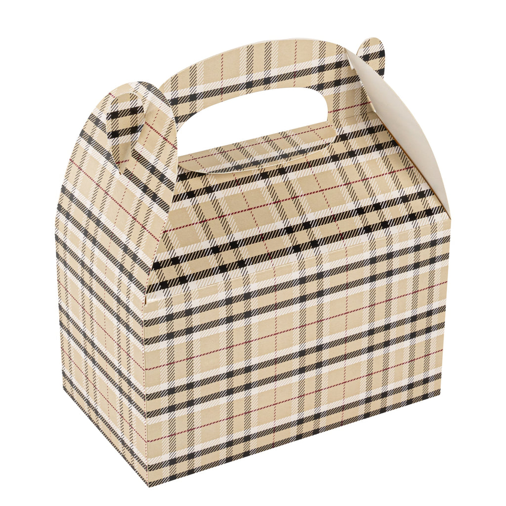 Bio Tek Plaid Paper Gable Box / Take Out Container - Compostable - 6" x 3 1/2" x 3 1/2" - 25 count box