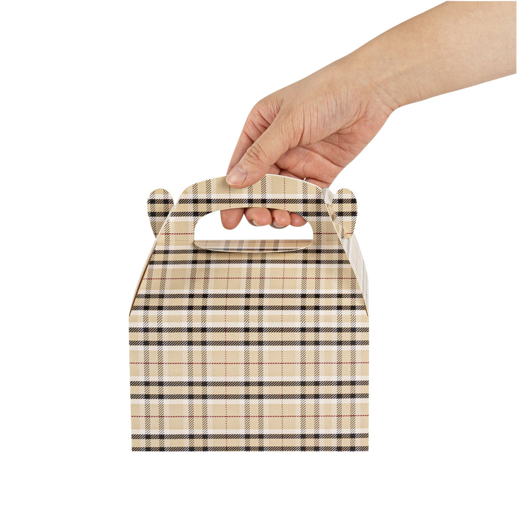 Bio Tek Plaid Paper Gable Box / Take Out Container - Compostable - 6" x 3 1/2" x 3 1/2" - 25 count box