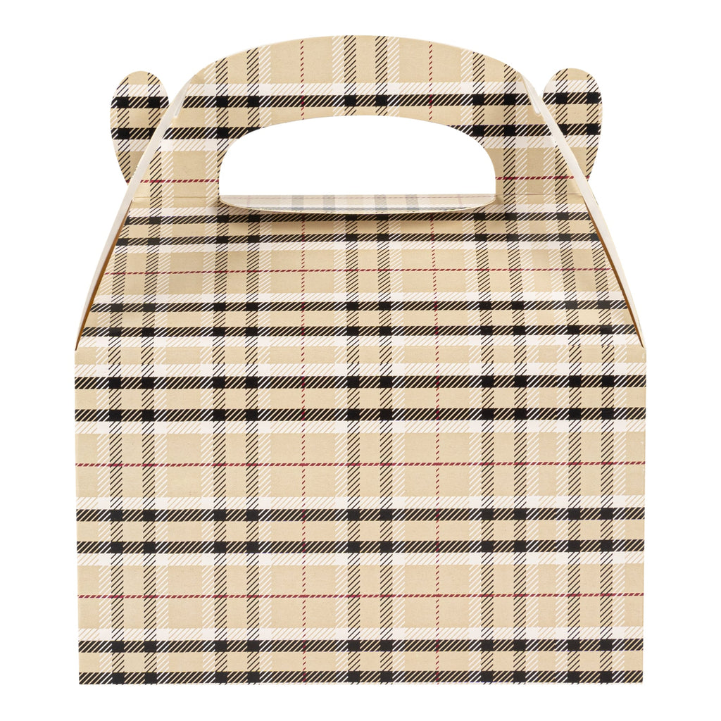 Bio Tek Plaid Paper Gable Box / Take Out Container - Compostable - 6" x 3 1/2" x 3 1/2" - 25 count box