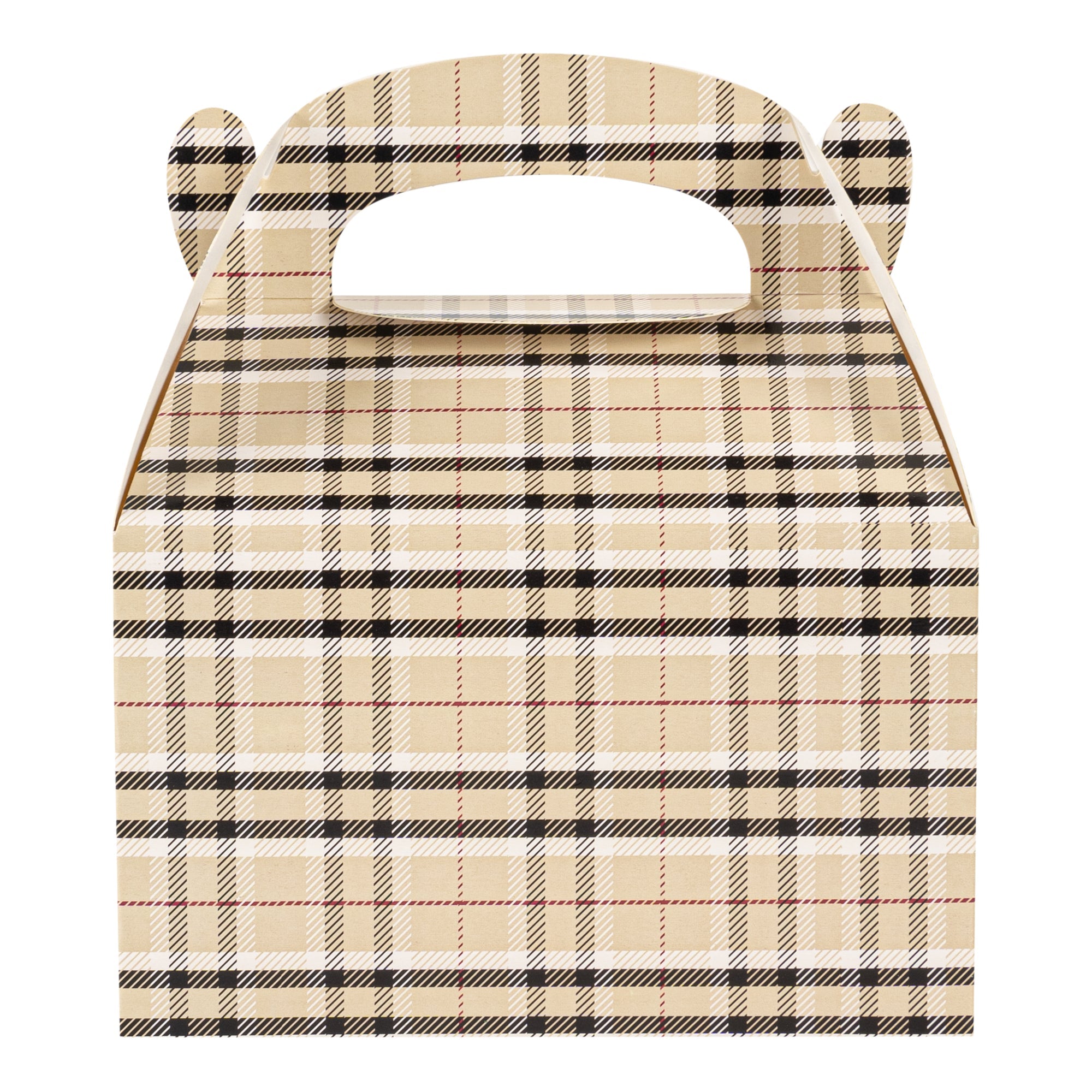 Bio Tek Plaid Paper Gable Box / Take Out Container - Compostable - 6" x 3 1/2" x 3 1/2" - 25 count box