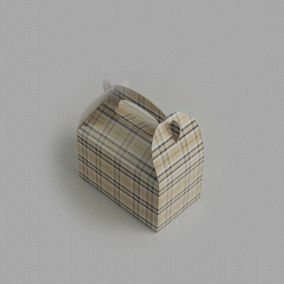 Bio Tek Plaid Paper Gable Box / Take Out Container - Compostable - 6" x 3 1/2" x 3 1/2" - 100 count box
