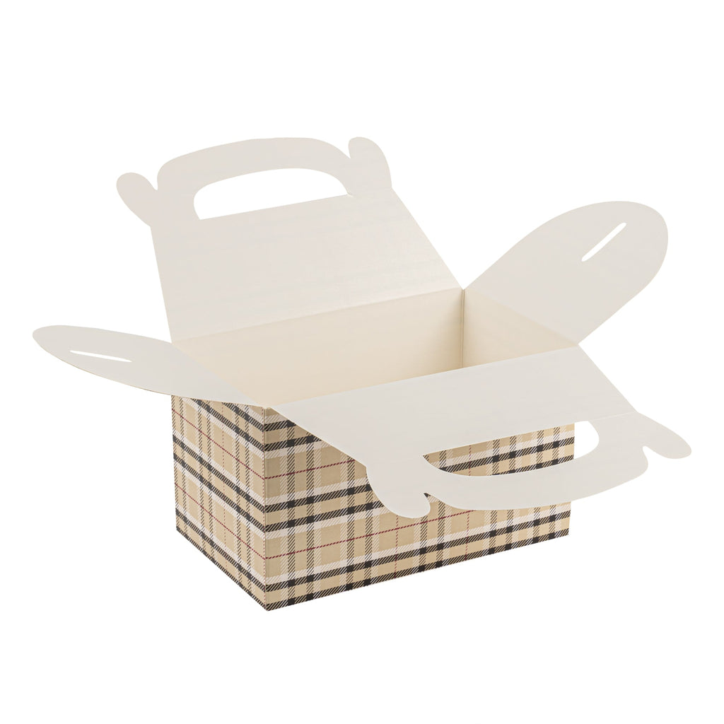 Bio Tek Plaid Paper Gable Box / Take Out Container - Compostable - 6" x 3 1/2" x 3 1/2" - 100 count box