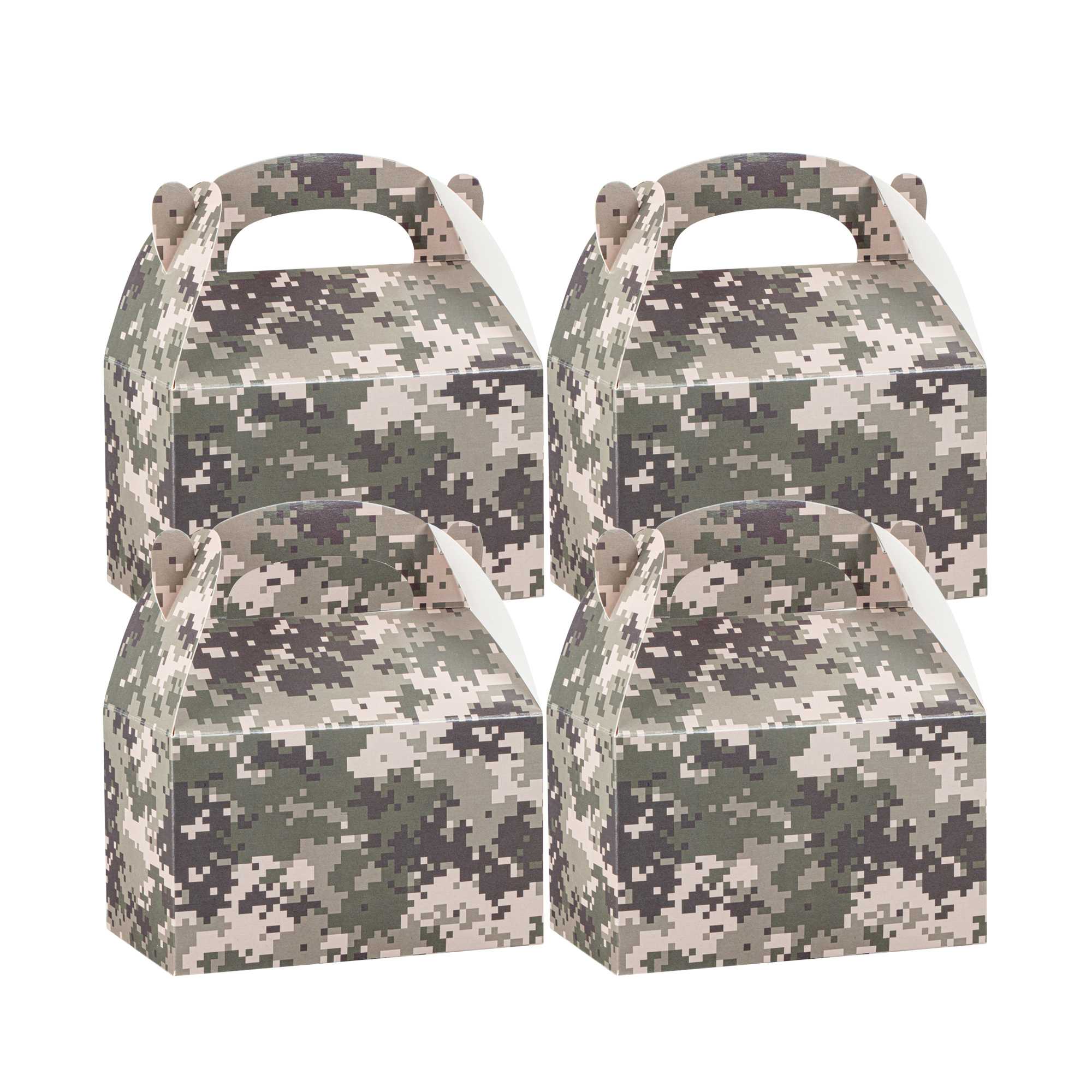 Bio Tek Camouflage Paper Gable Box / Take Out Container - Compostable - 6" x 3 1/2" x 3 1/2" - 25 count box