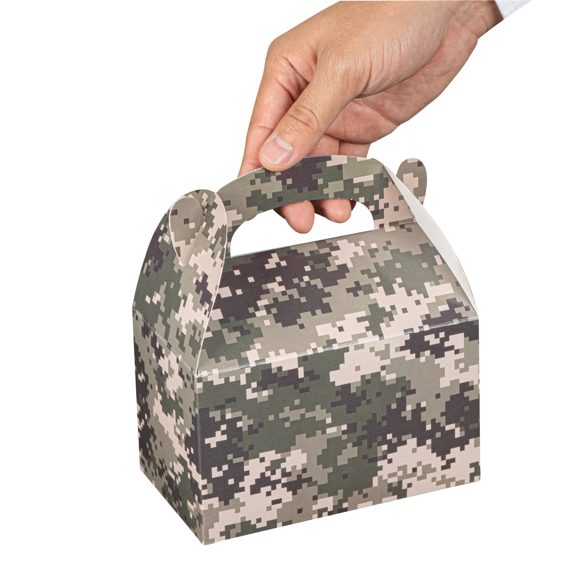 Bio Tek Camouflage Paper Gable Box / Take Out Container - Compostable - 6" x 3 1/2" x 3 1/2" - 100 count box