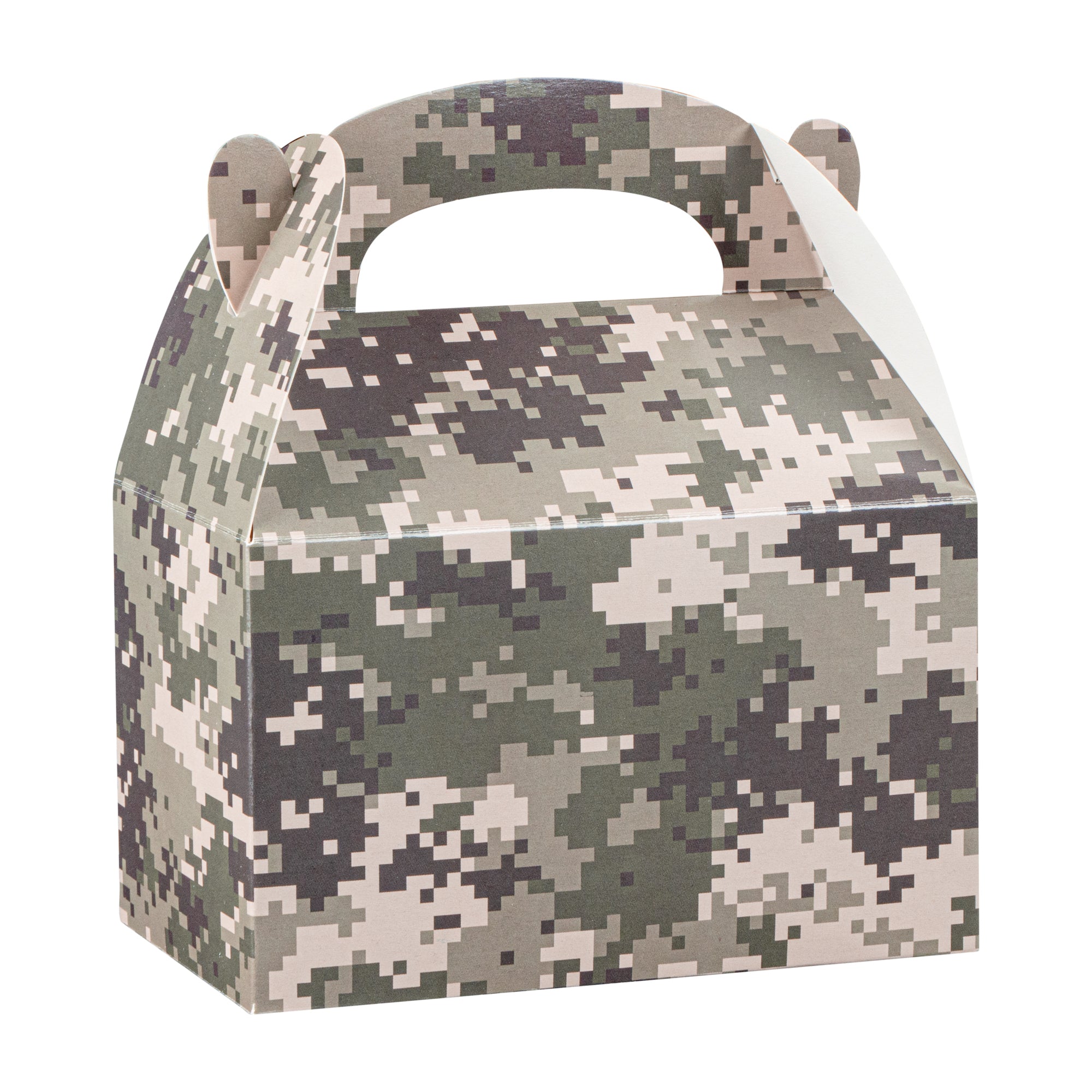 Bio Tek Camouflage Paper Gable Box / Take Out Container - Compostable - 6" x 3 1/2" x 3 1/2" - 100 count box