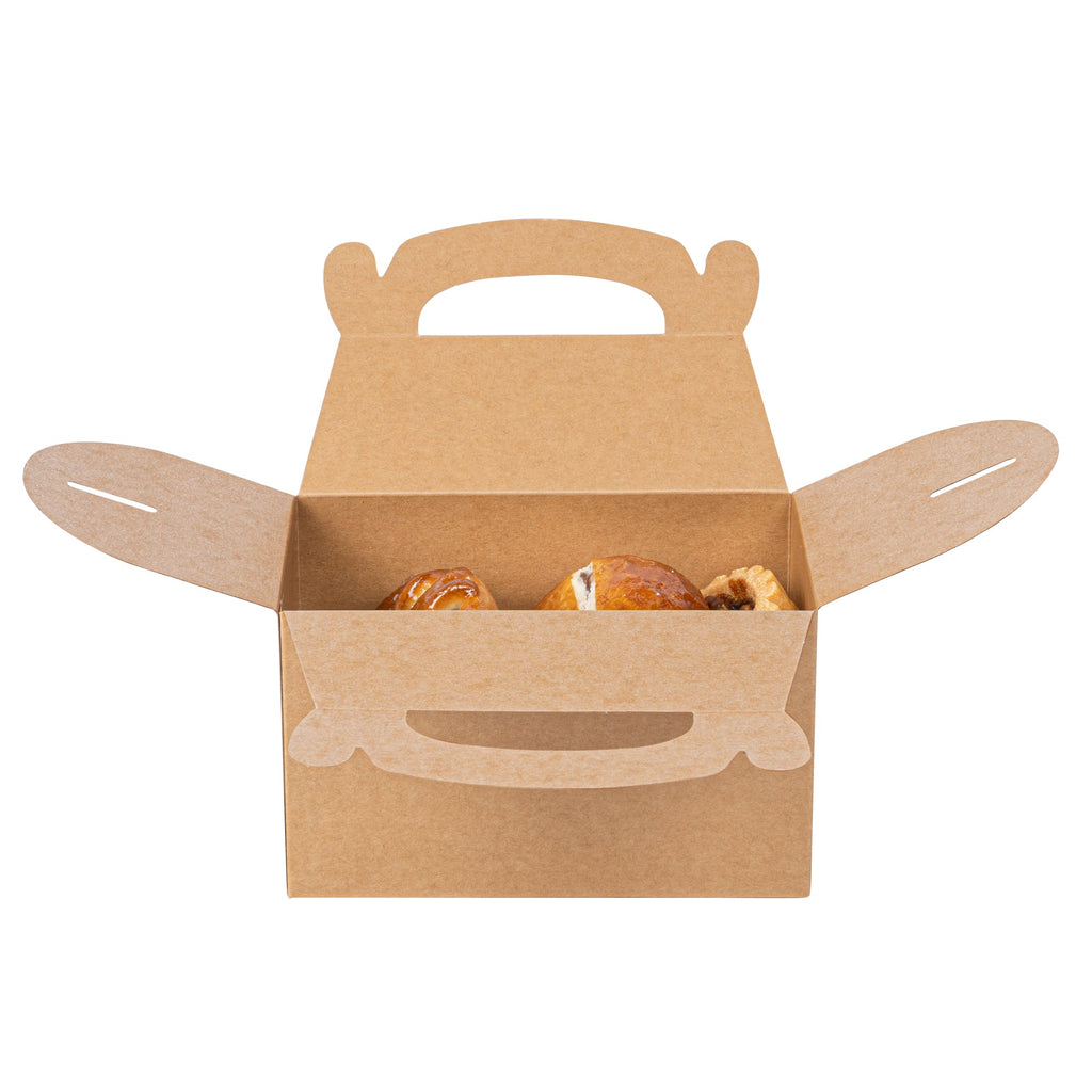 Bio Tek Kraft Paper Gable Box / Take Out Container - Greaseproof - 6" x 3 1/2" x 3 1/2" - 25 count box