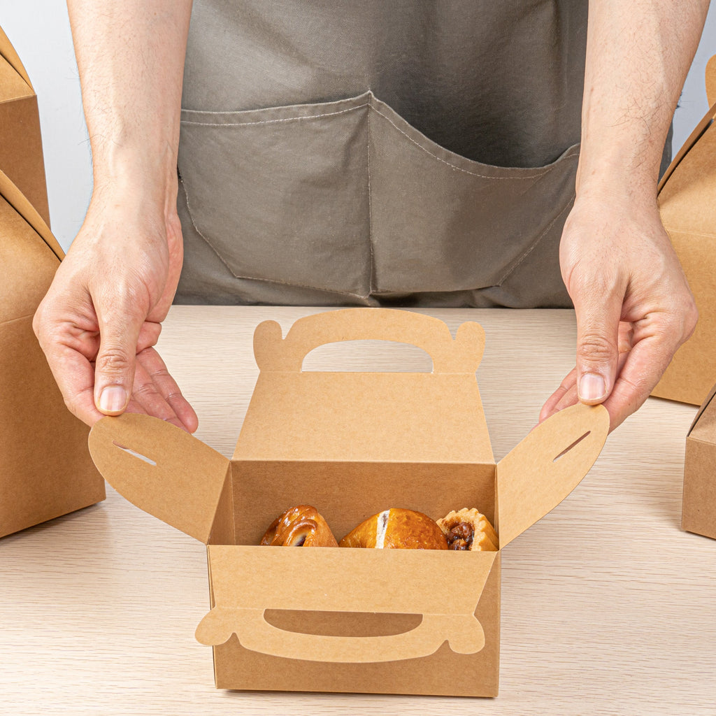 Bio Tek Kraft Paper Gable Box / Take Out Container - Greaseproof - 6" x 3 1/2" x 3 1/2" - 25 count box