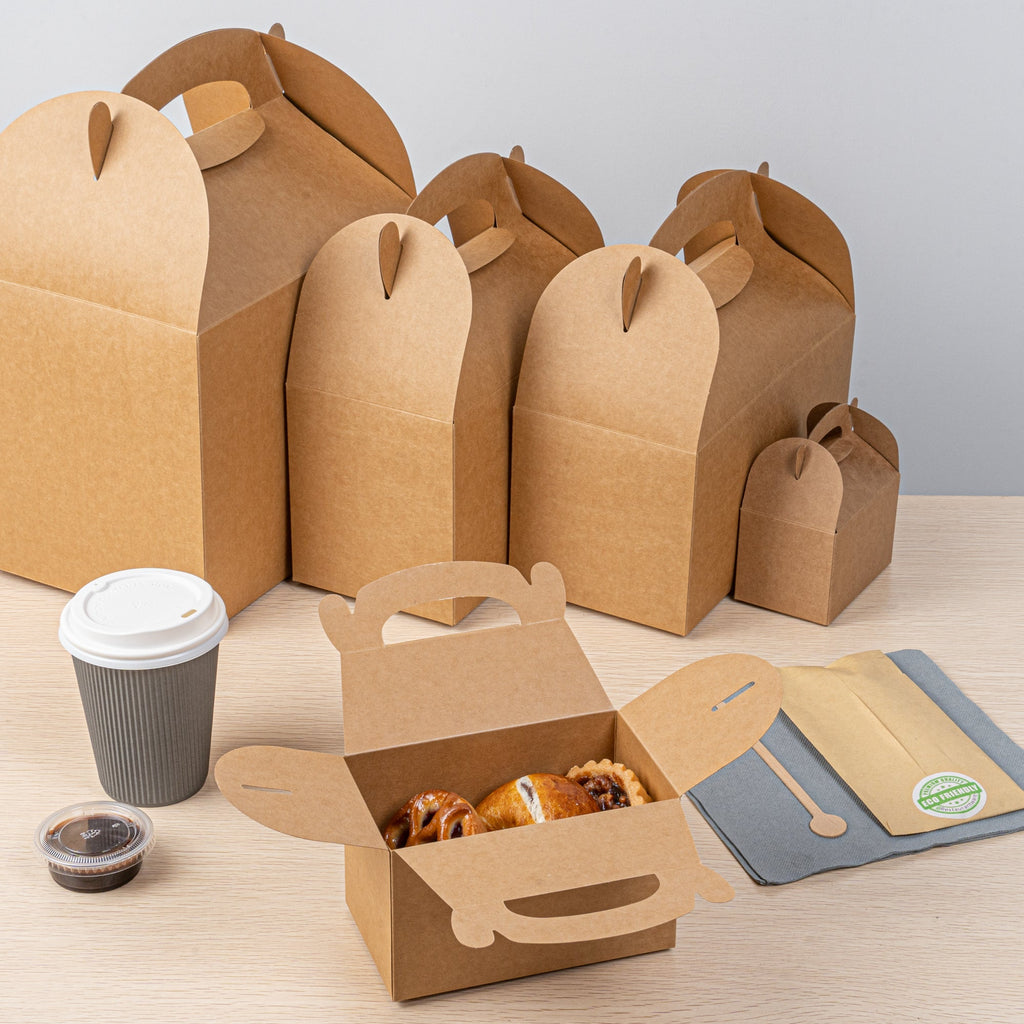 Bio Tek Kraft Paper Gable Box / Take Out Container - Greaseproof - 6" x 3 1/2" x 3 1/2" - 25 count box
