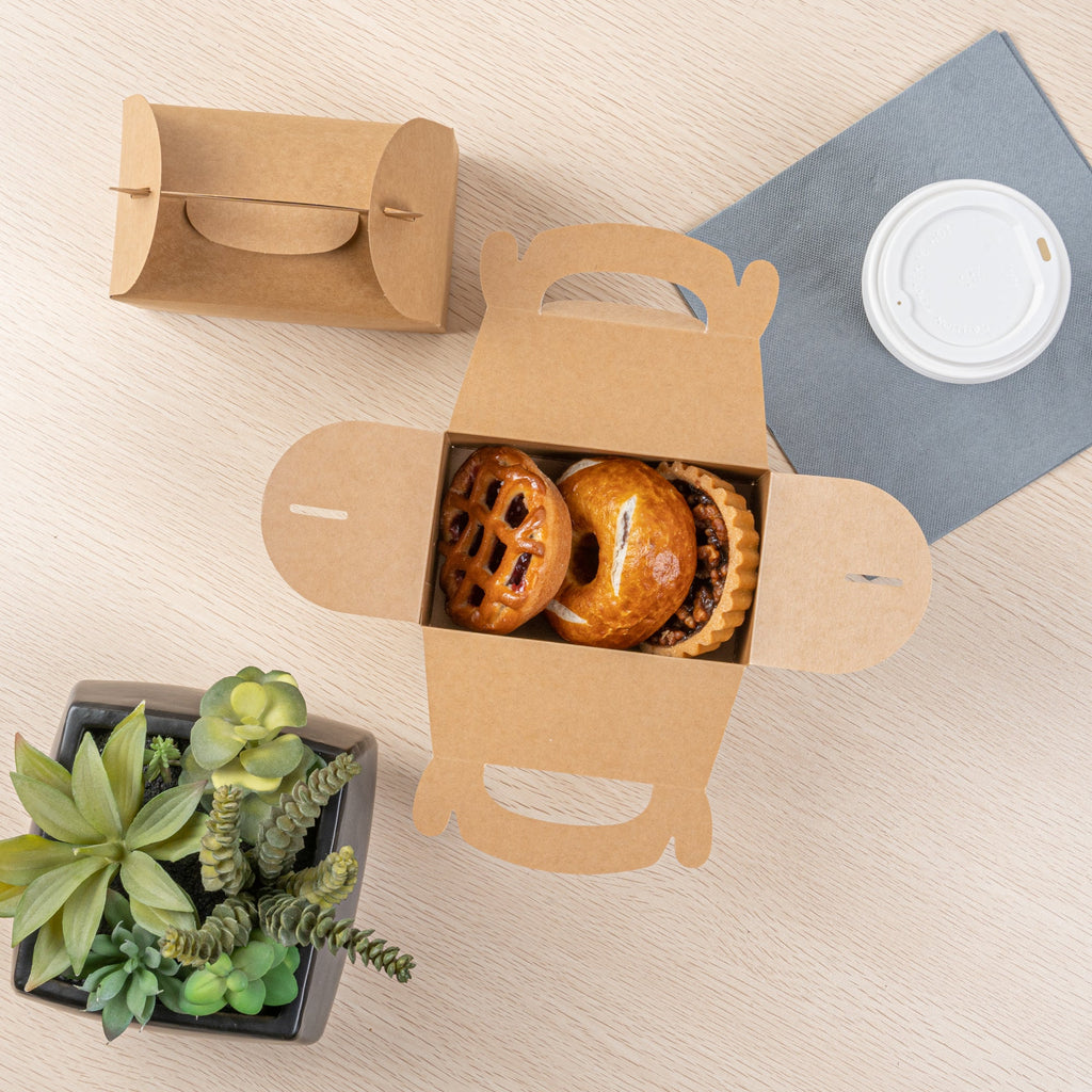 Bio Tek Kraft Paper Gable Box / Take Out Container - Greaseproof - 6" x 3 1/2" x 3 1/2" - 25 count box