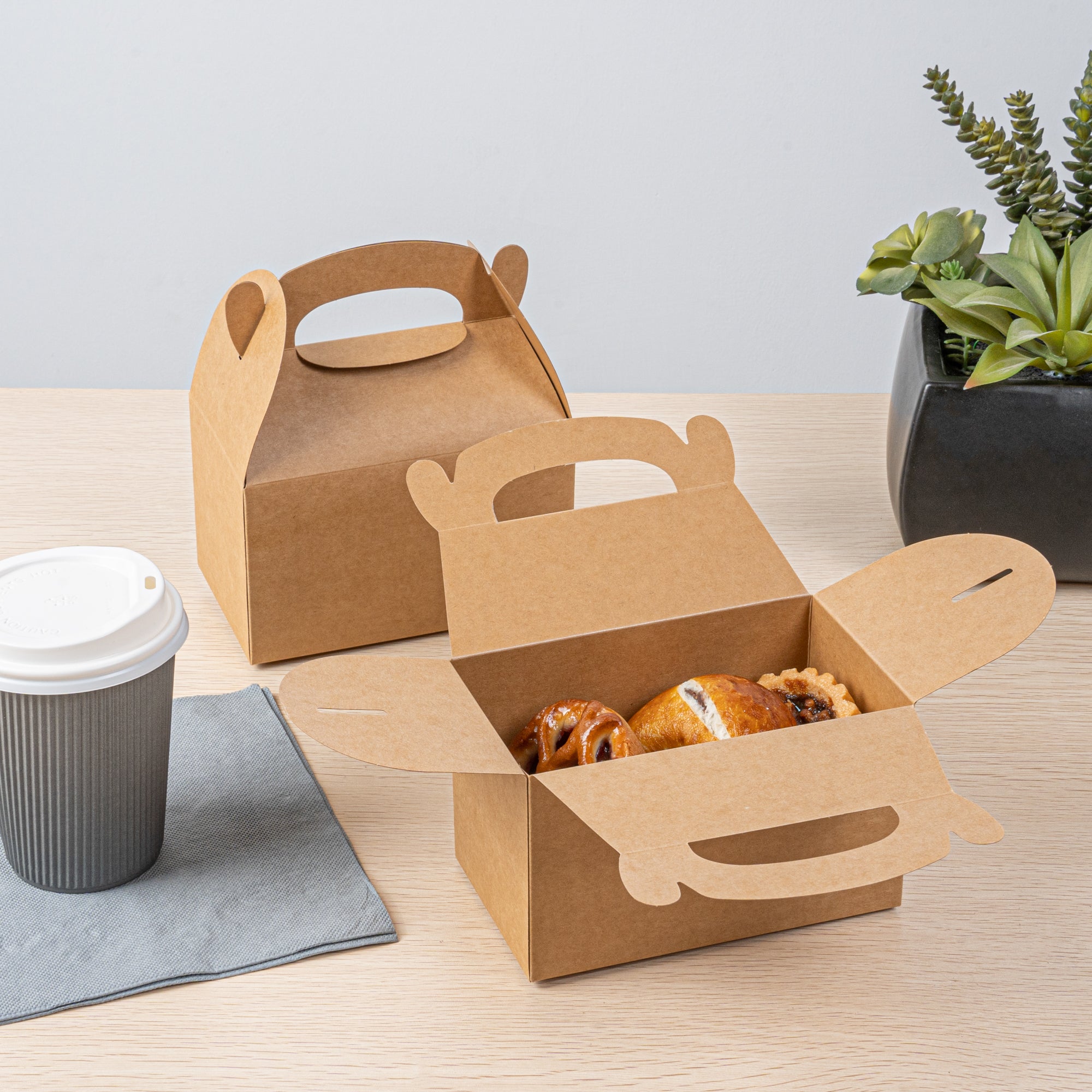 Bio Tek Kraft Paper Gable Box / Take Out Container - Greaseproof - 6" x 3 1/2" x 3 1/2" - 100 count box