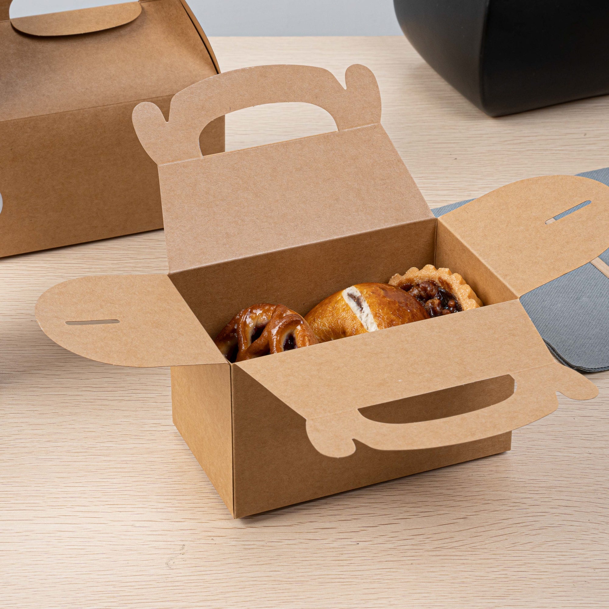 Bio Tek Kraft Paper Gable Box / Take Out Container - Greaseproof - 6" x 3 1/2" x 3 1/2" - 100 count box