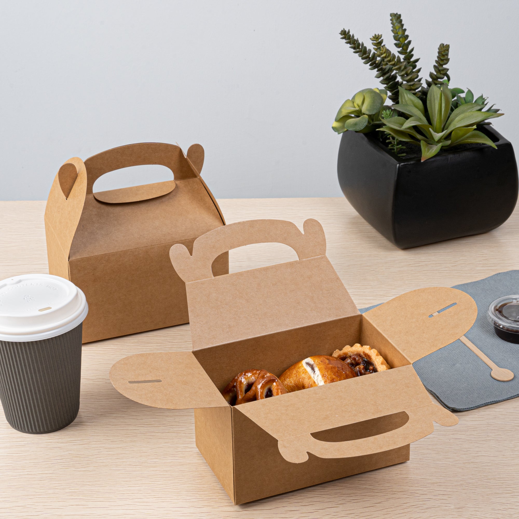 Bio Tek Kraft Paper Gable Box / Take Out Container - Greaseproof - 6" x 3 1/2" x 3 1/2" - 100 count box