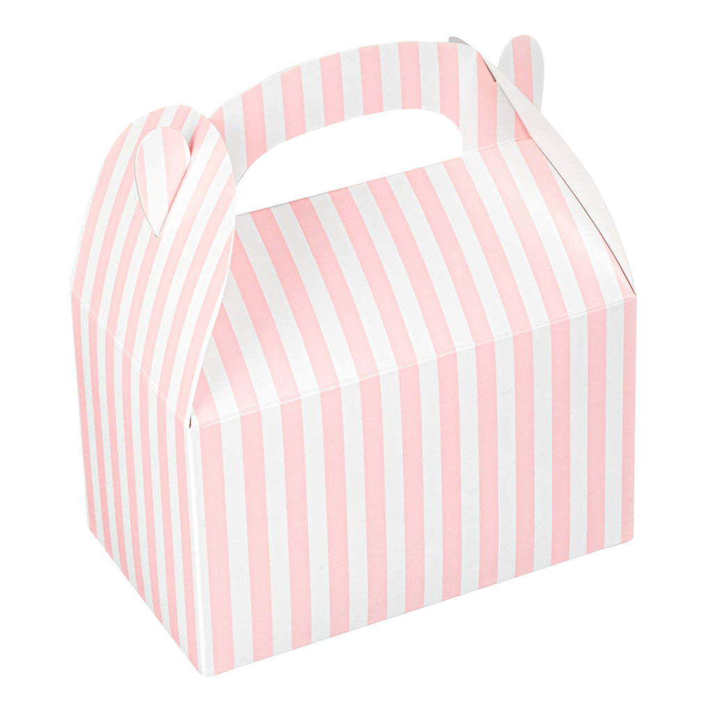 Bio Tek Pink & White Stripe Paper Gable Box / Take Out Container - Compostable - 6" x 3 1/2" x 3 1/2" - 100 count box