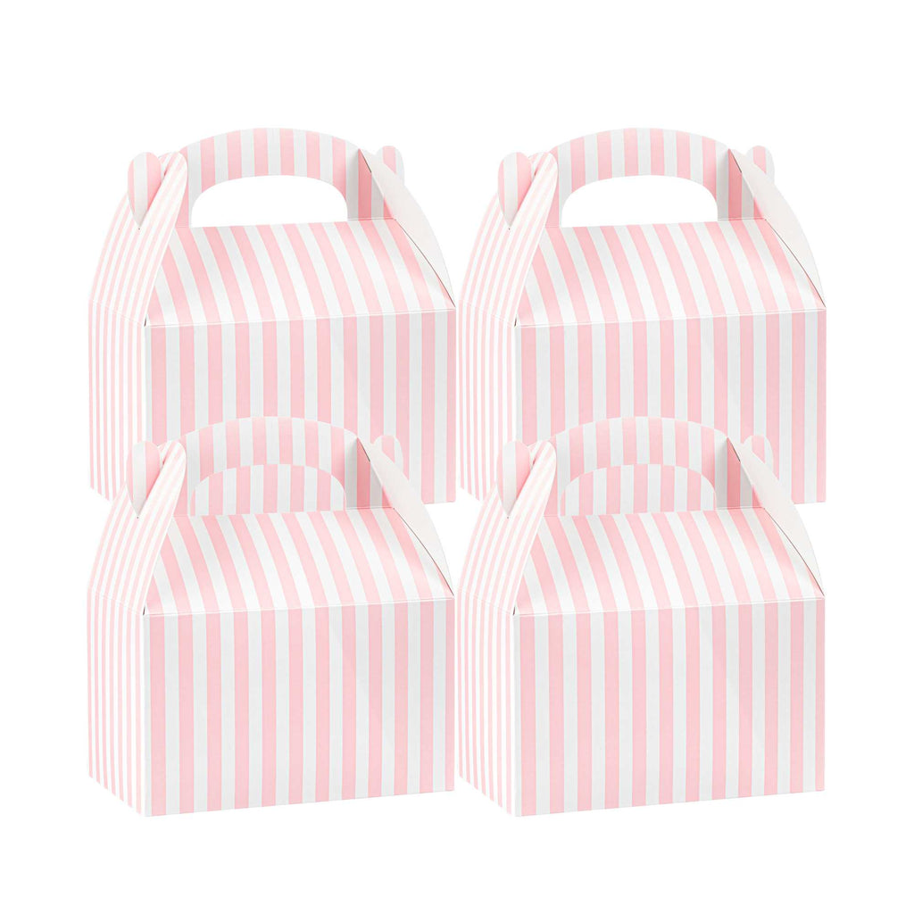 Bio Tek Pink & White Stripe Paper Gable Box / Take Out Container - Compostable - 6" x 3 1/2" x 3 1/2" - 25 count box