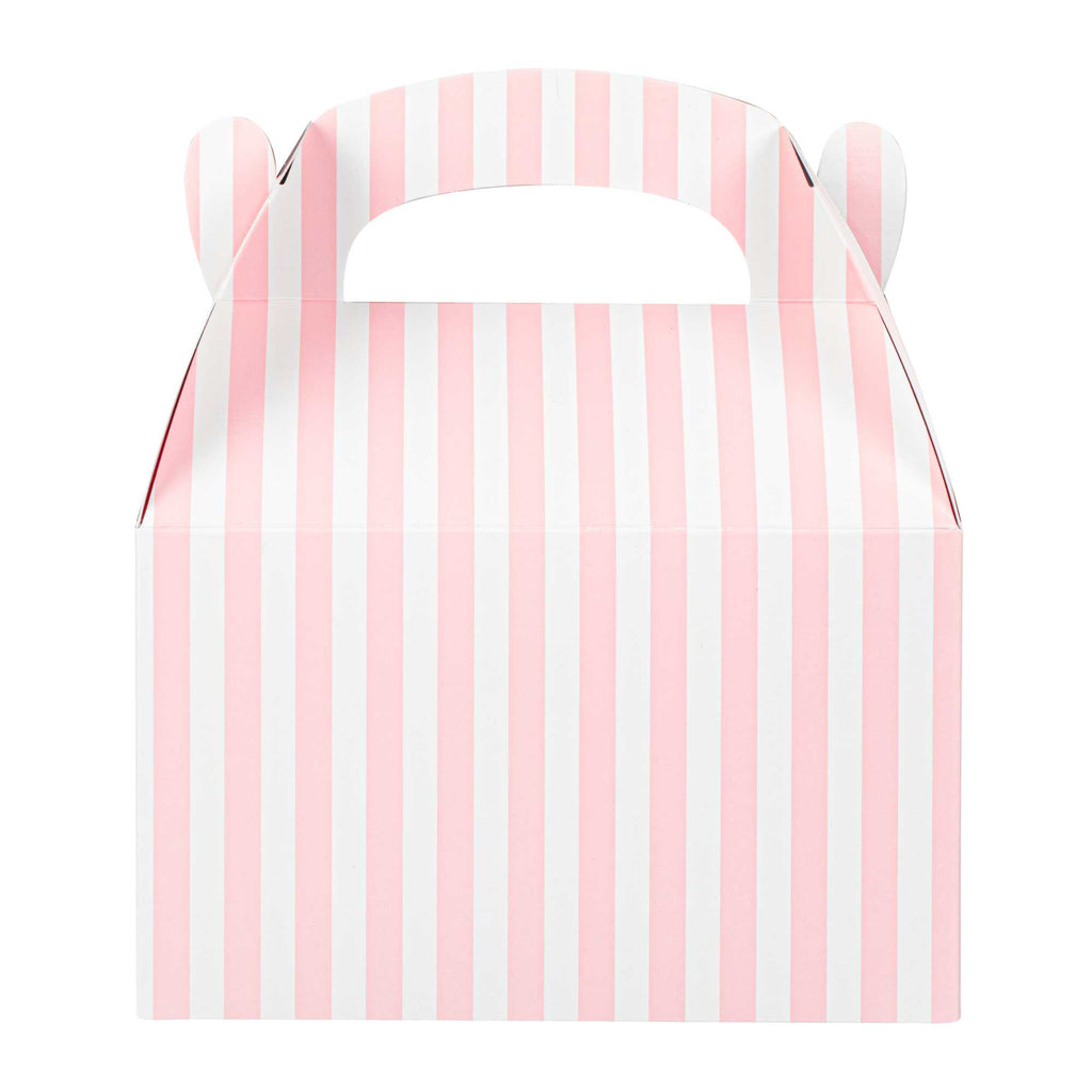 Bio Tek Pink & White Stripe Paper Gable Box / Take Out Container - Compostable - 6" x 3 1/2" x 3 1/2" - 25 count box