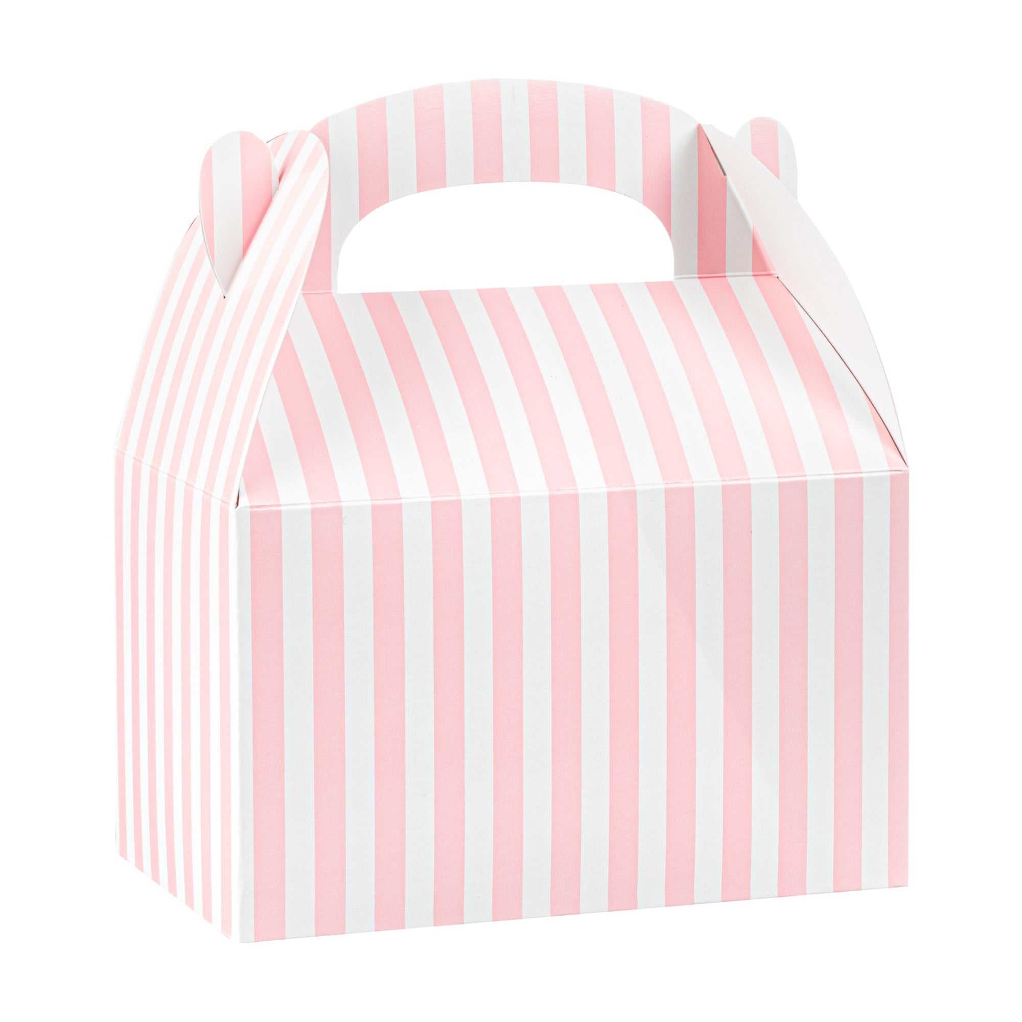 Bio Tek Pink & White Stripe Paper Gable Box / Take Out Container - Compostable - 6" x 3 1/2" x 3 1/2" - 100 count box