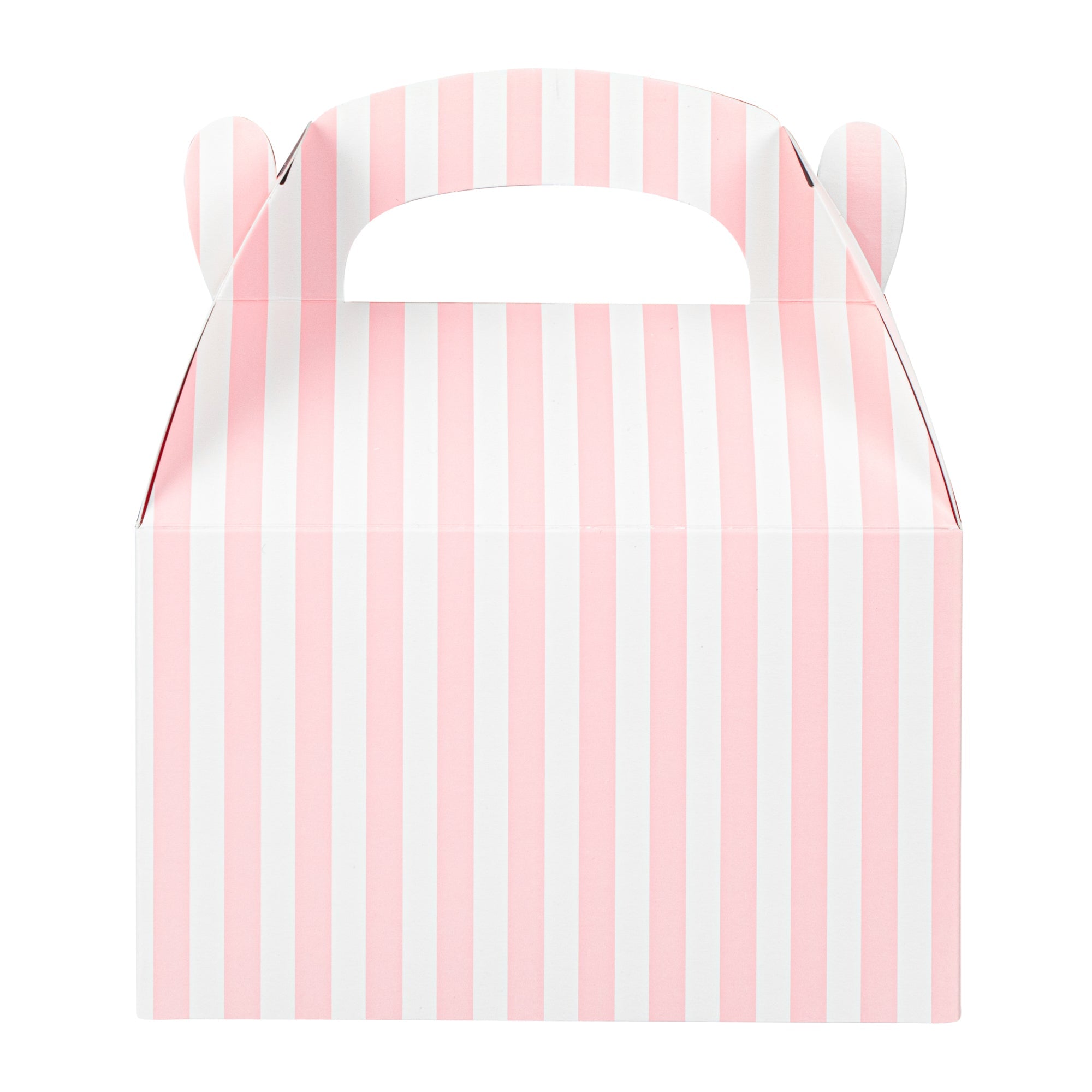Bio Tek Pink & White Stripe Paper Gable Box / Take Out Container - Compostable - 6" x 3 1/2" x 3 1/2" - 100 count box
