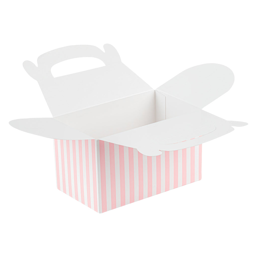 Bio Tek Pink & White Stripe Paper Gable Box / Take Out Container - Compostable - 6" x 3 1/2" x 3 1/2" - 100 count box