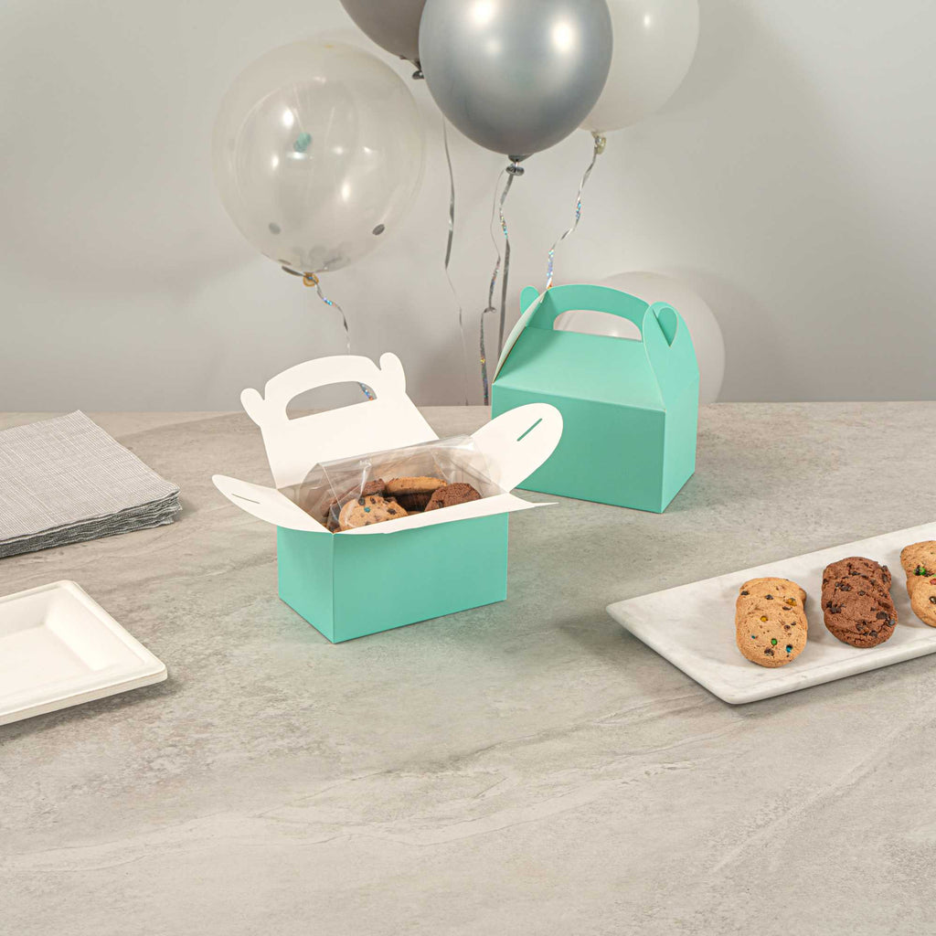 Bio Tek Turquoise Paper Gable Box / Take Out Container - Compostable - 6" x 3 1/2" x 3 1/2" - 25 count box