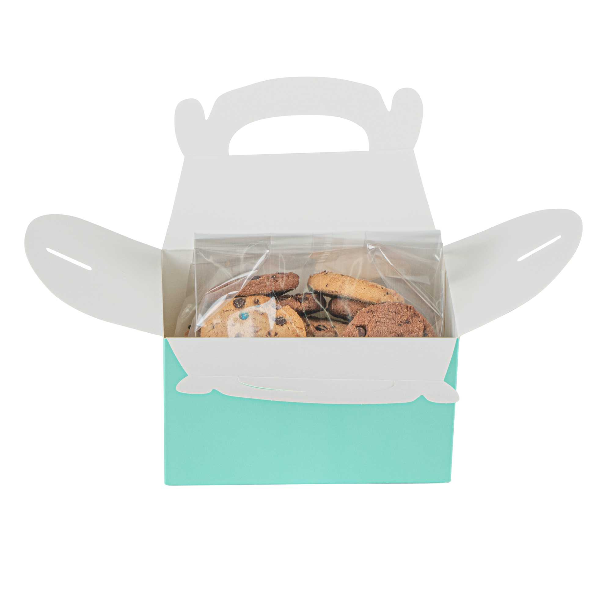 Bio Tek Turquoise Paper Gable Box / Take Out Container - Compostable - 6" x 3 1/2" x 3 1/2" - 25 count box