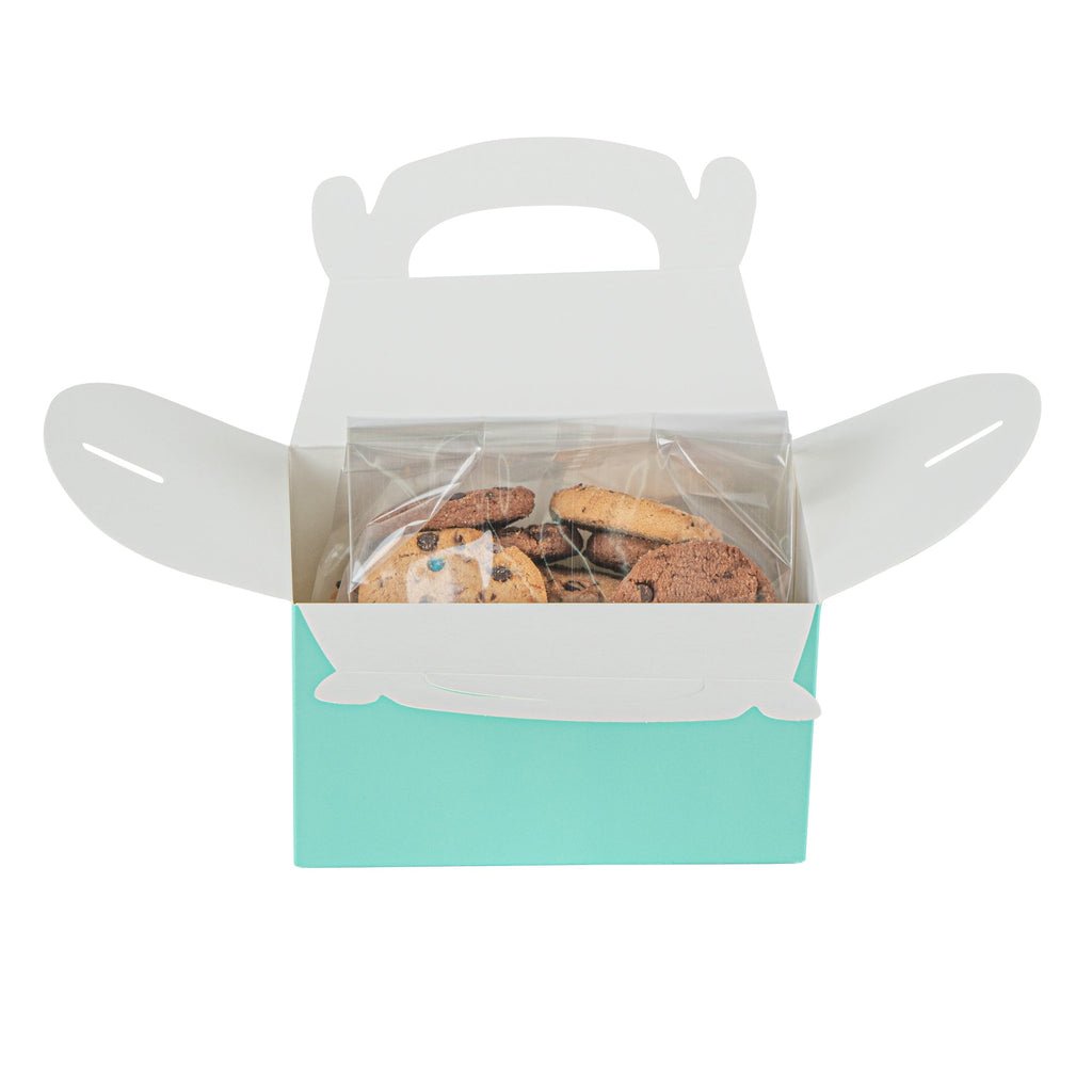 Bio Tek Turquoise Paper Gable Box / Take Out Container - Compostable - 6" x 3 1/2" x 3 1/2" - 100 count box