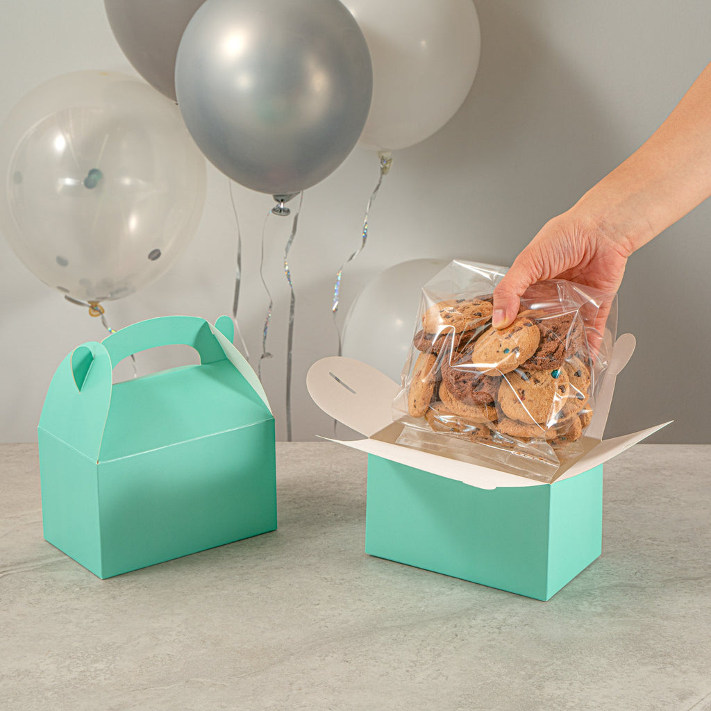 Bio Tek Turquoise Paper Gable Box / Take Out Container - Compostable - 6" x 3 1/2" x 3 1/2" - 100 count box