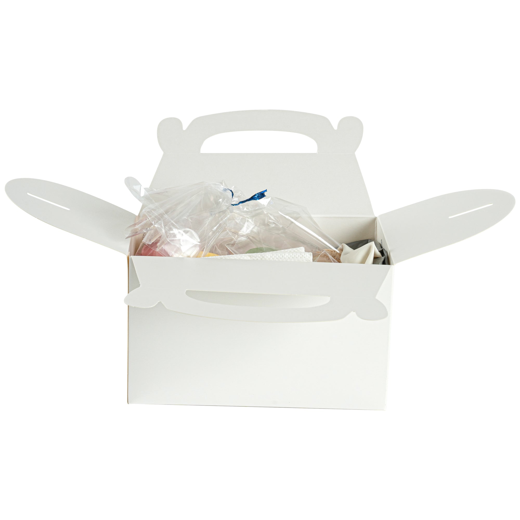 Bio Tek White Paper Gable Box / Take Out Container - Greaseproof - 6" x 3 1/2" x 3 1/2" - 25 count box