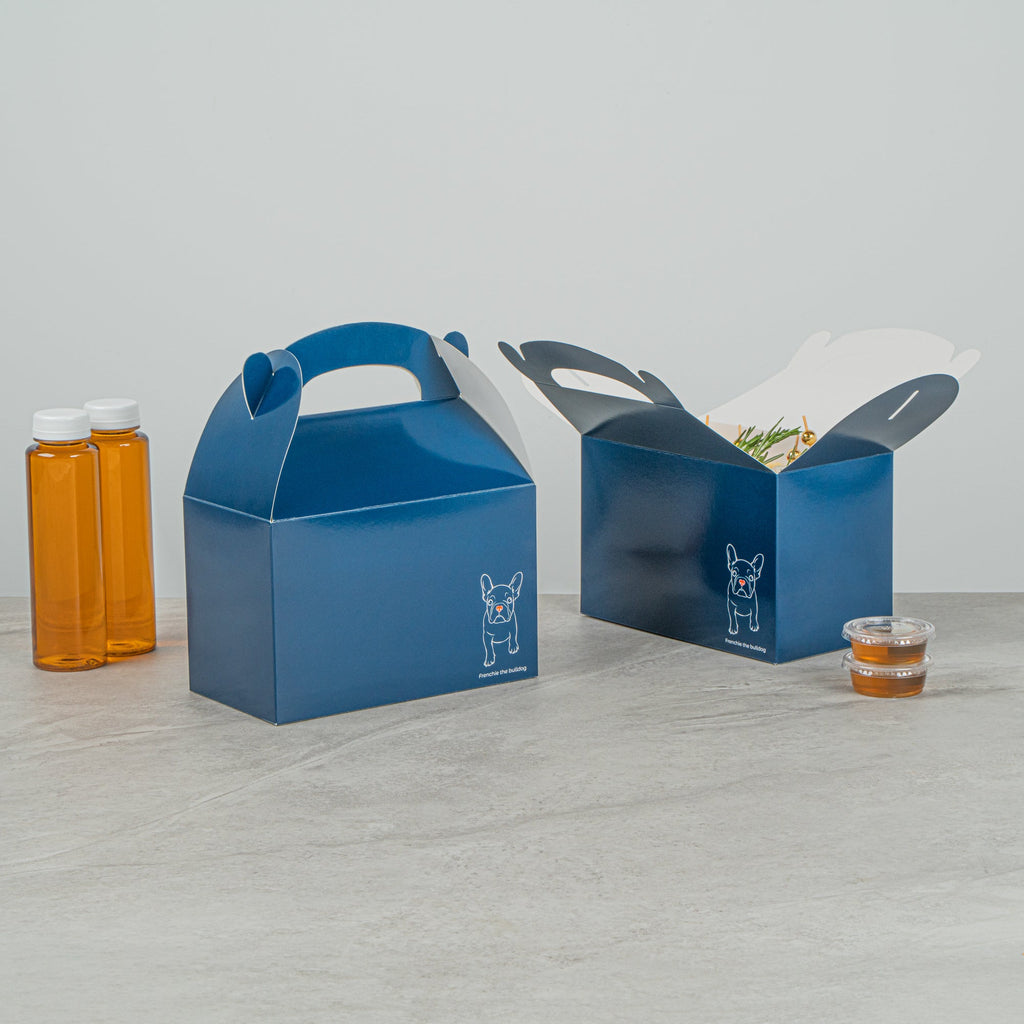 Bio Tek Frenchie Paper Gable Box / Take Out Container - Compostable - 8 1/2" x 4 3/4" x 5 1/2" - 25 count box