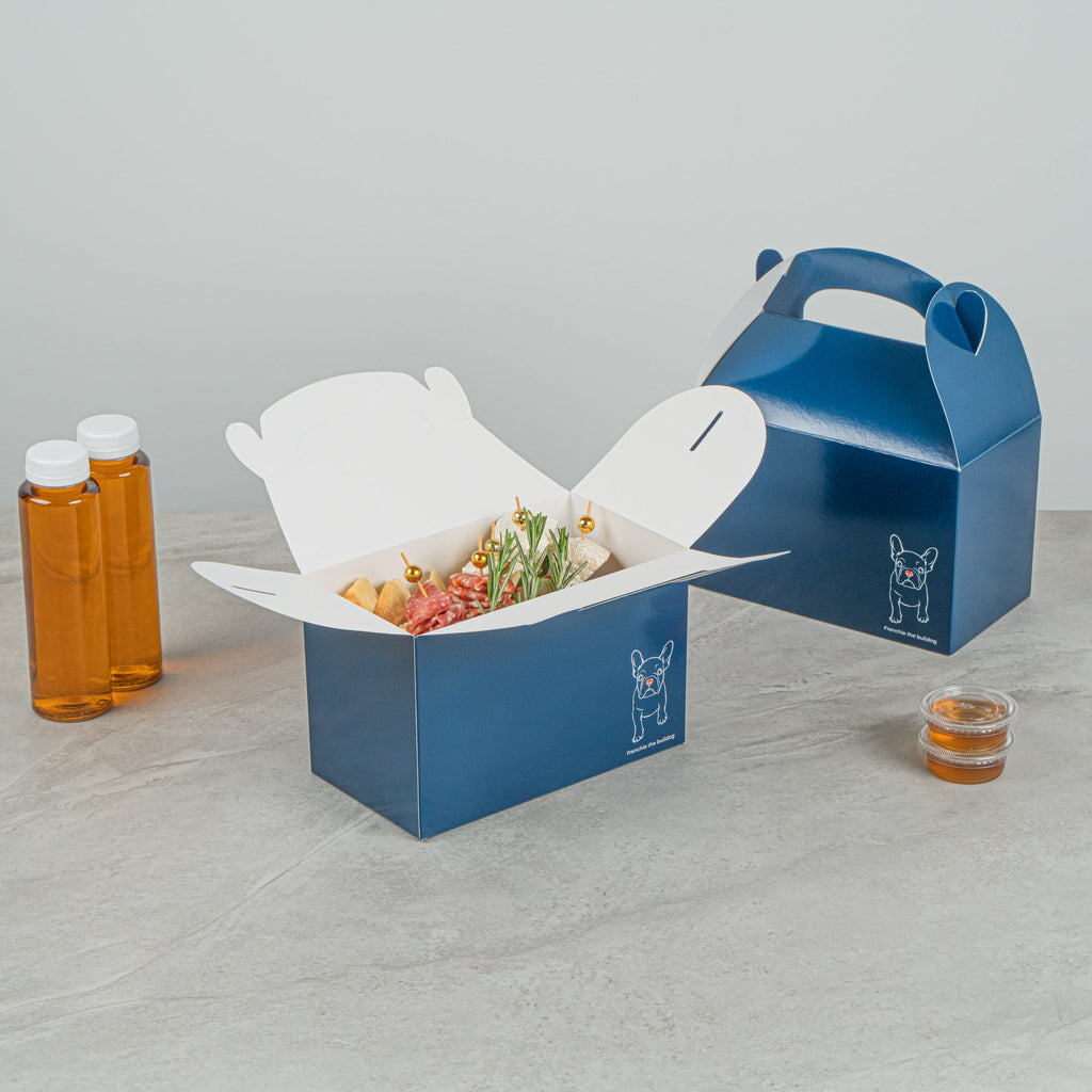 Bio Tek Frenchie Paper Gable Box / Take Out Container - Compostable - 8 1/2" x 4 3/4" x 5 1/2" - 100 count box