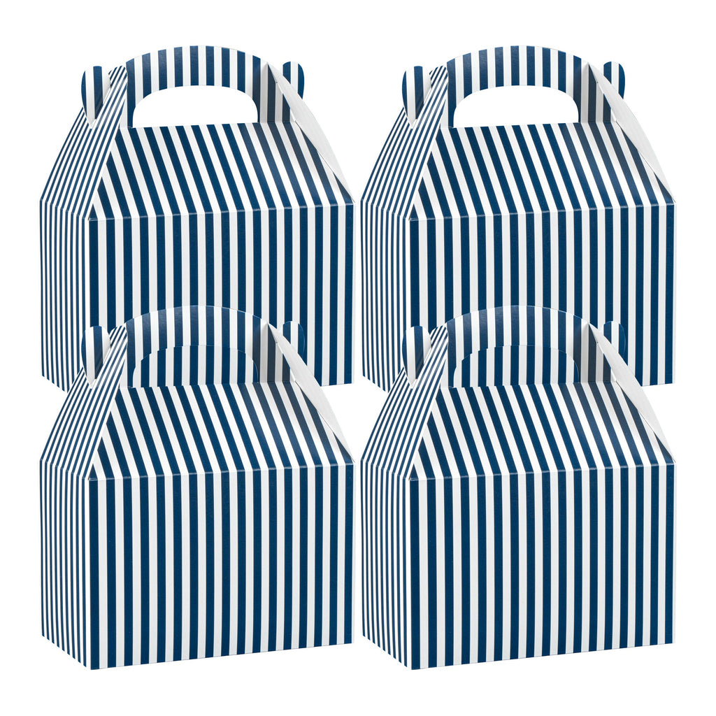 Bio Tek Blue & White Stripe Paper Gable Box / Take Out Container - Compostable - 8 1/2" x 4 3/4" x 5 1/2" - 25 count box