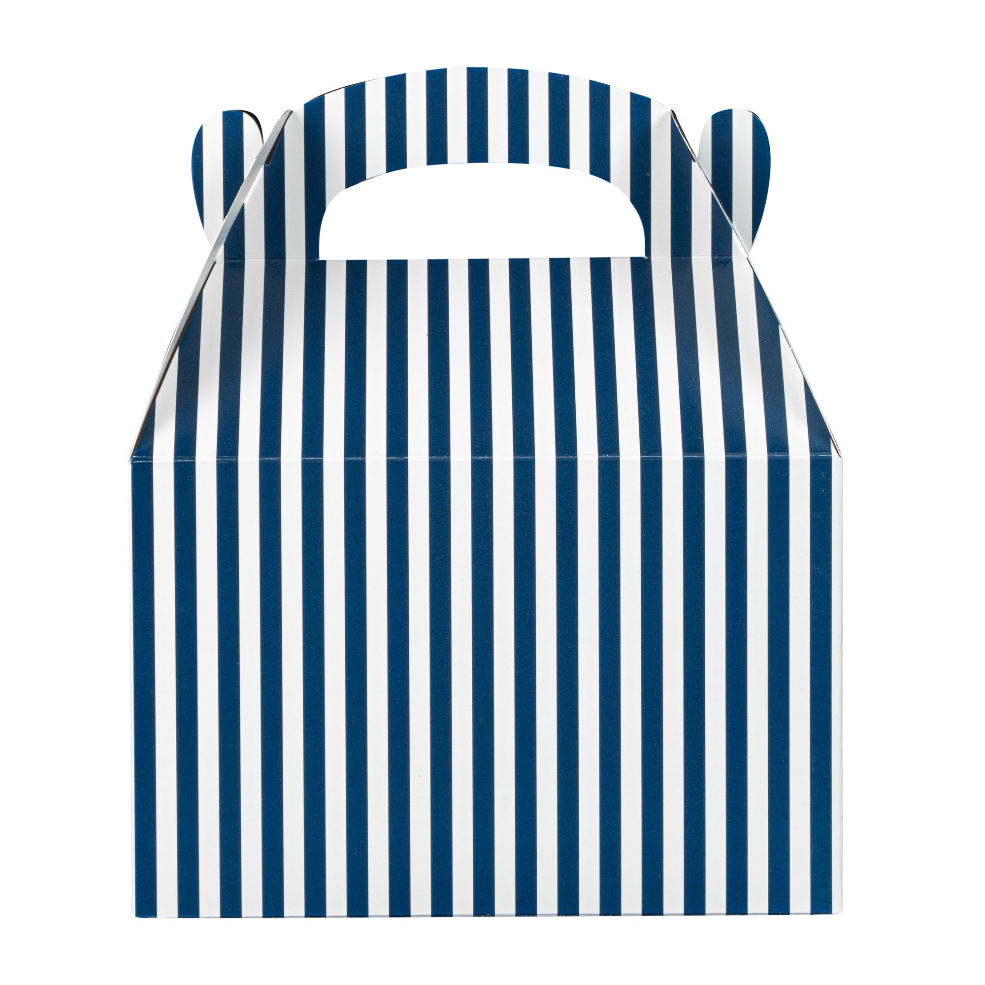 Bio Tek Blue & White Stripe Paper Gable Box / Take Out Container - Compostable - 8 1/2" x 4 3/4" x 5 1/2" - 100 count box