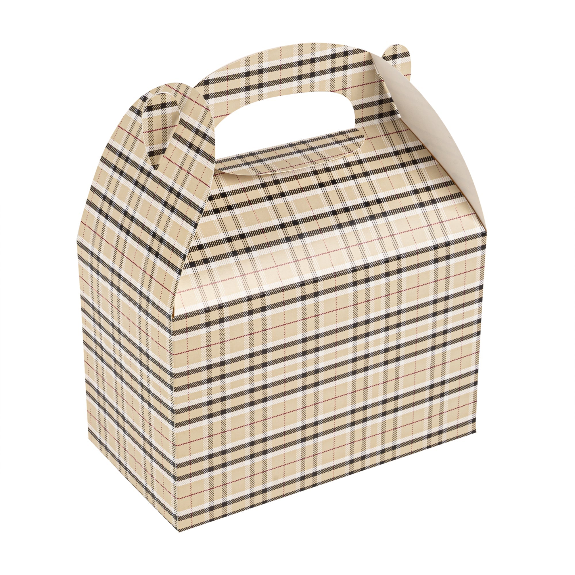 Bio Tek Plaid Paper Gable Box / Take Out Container - Compostable - 8 1/2" x 4 3/4" x 5 1/2" - 25 count box