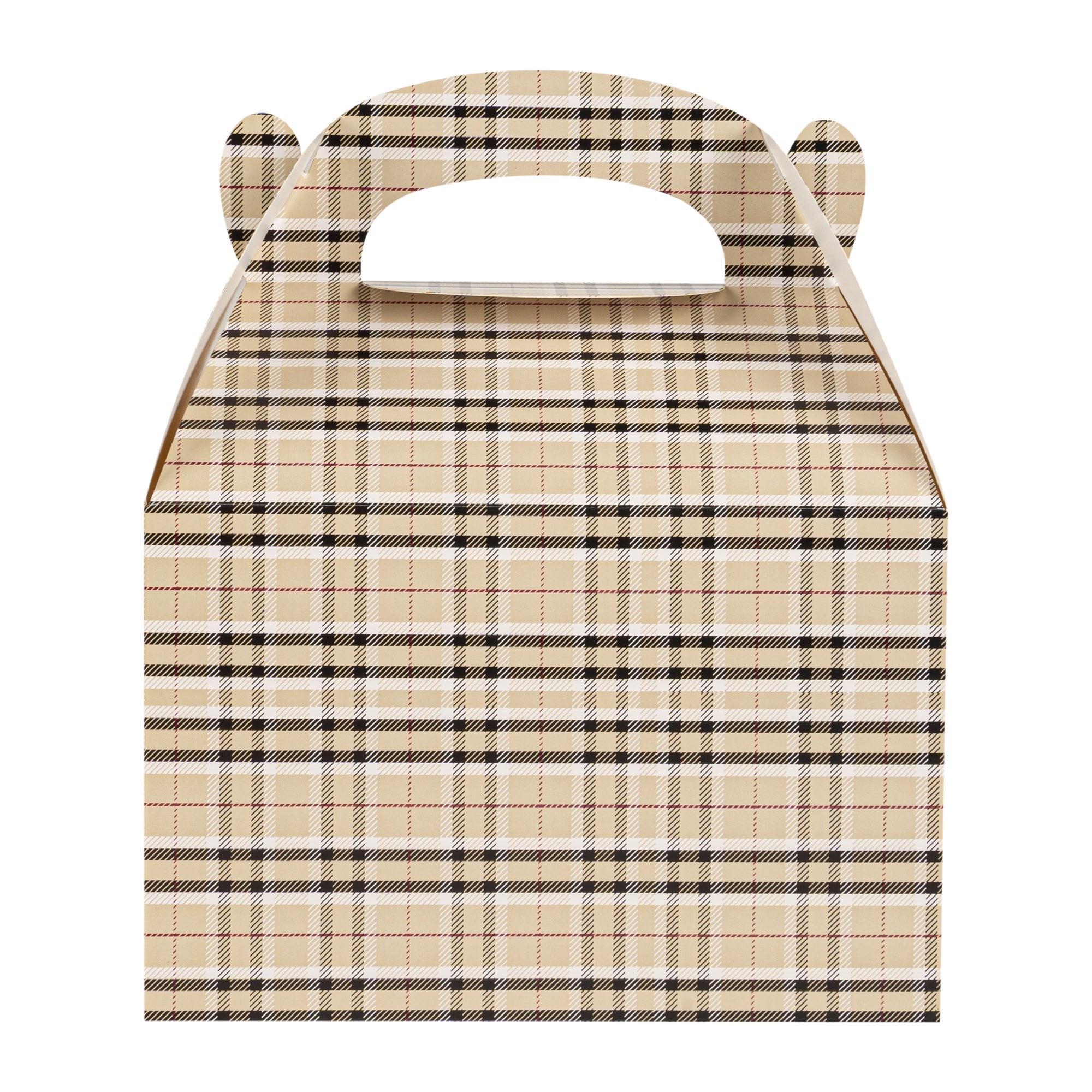 Bio Tek Plaid Paper Gable Box / Take Out Container - Compostable - 8 1/2" x 4 3/4" x 5 1/2" - 25 count box