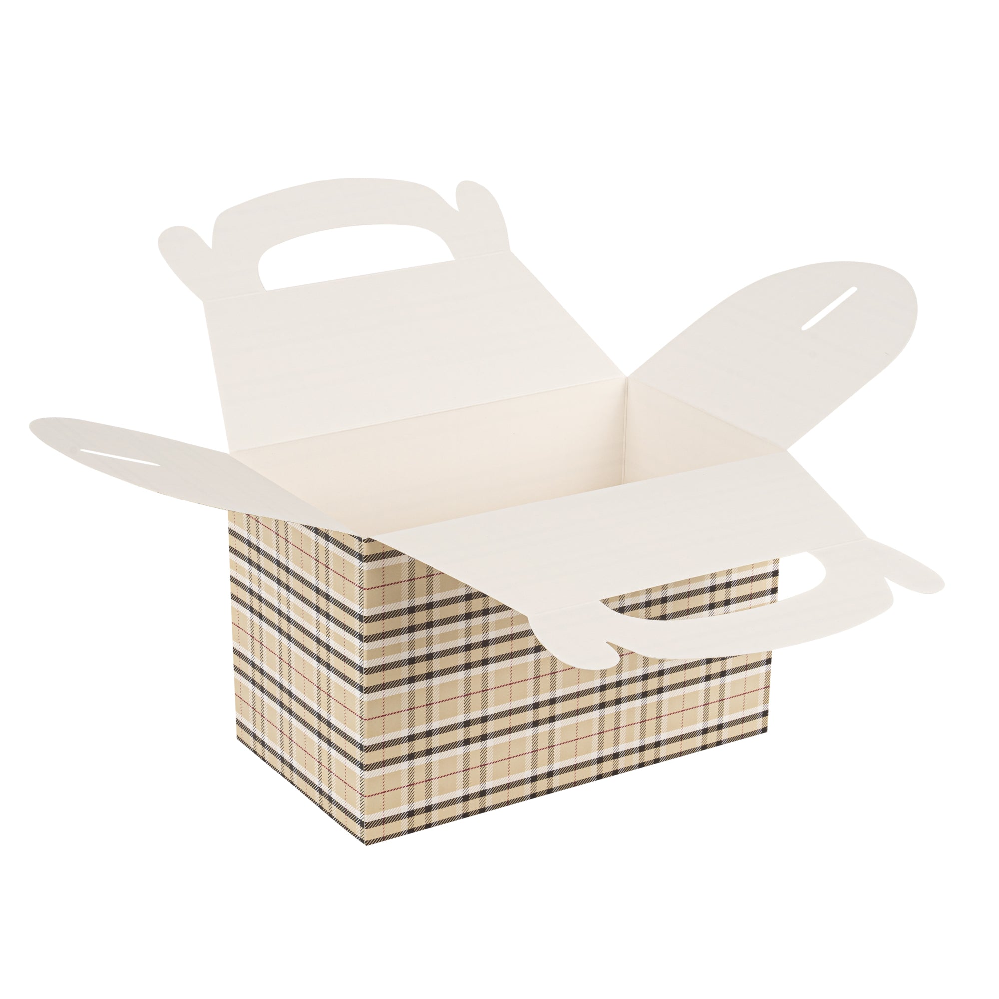 Bio Tek Plaid Paper Gable Box / Take Out Container - Compostable - 8 1/2" x 4 3/4" x 5 1/2" - 25 count box