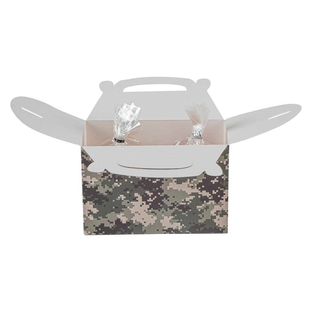 Bio Tek Camouflage Paper Gable Box / Take Out Container - Compostable - 8 1/2" x 4 3/4" x 5 1/2" - 100 count box