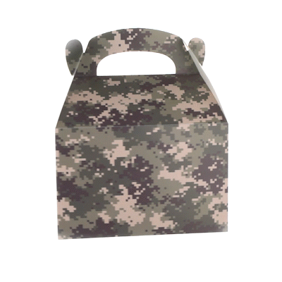 Bio Tek Camouflage Paper Gable Box / Take Out Container - Compostable - 8 1/2" x 4 3/4" x 5 1/2" - 100 count box