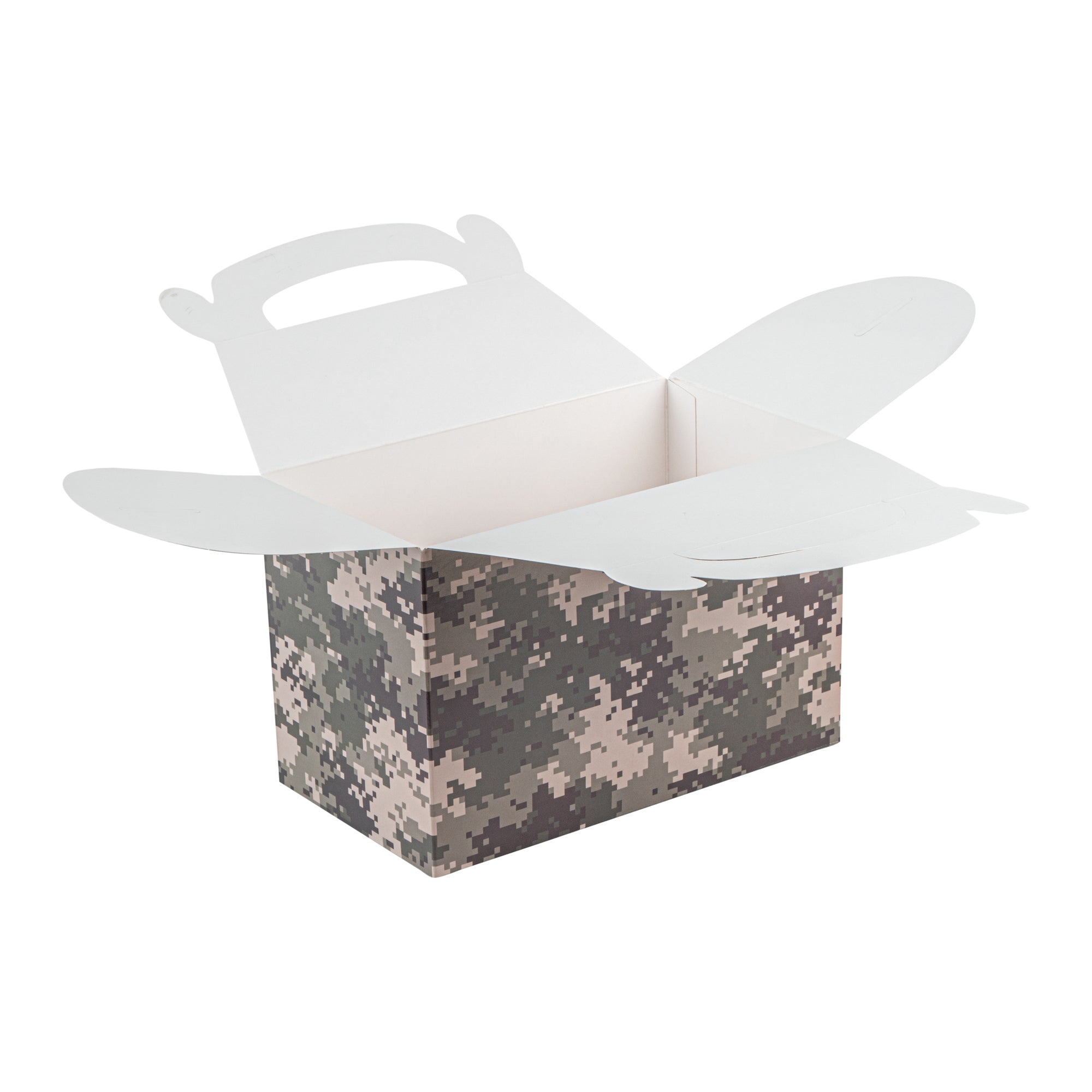 Bio Tek Camouflage Paper Gable Box / Take Out Container - Compostable - 8 1/2" x 4 3/4" x 5 1/2" - 100 count box