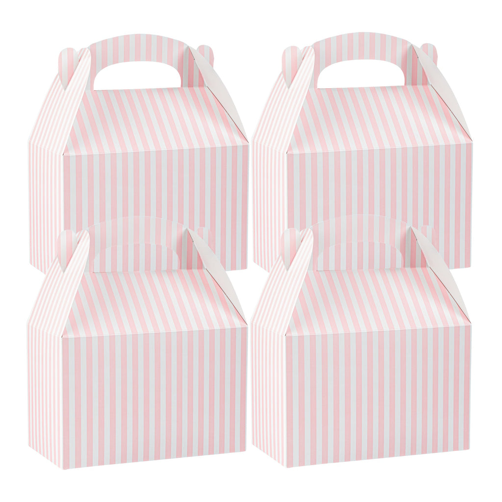 Bio Tek Pink & White Stripe Paper Gable Box / Take Out Container - Compostable - 8 1/2" x 4 3/4" x 5 1/2" - 100 count box