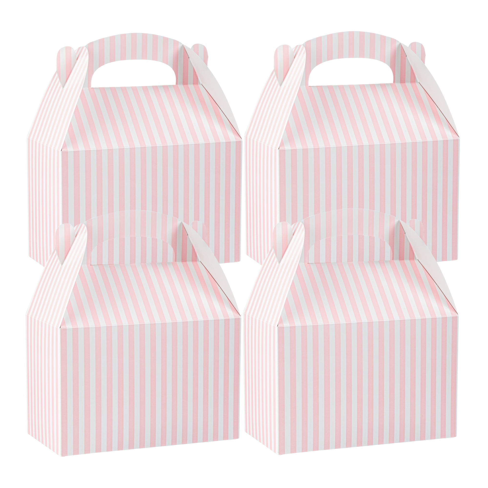 Bio Tek Pink & White Stripe Paper Gable Box / Take Out Container - Compostable - 8 1/2" x 4 3/4" x 5 1/2" - 100 count box