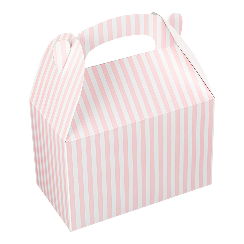 Bio Tek Pink & White Stripe Paper Gable Box / Take Out Container - Compostable - 8 1/2" x 4 3/4" x 5 1/2" - 25 count box