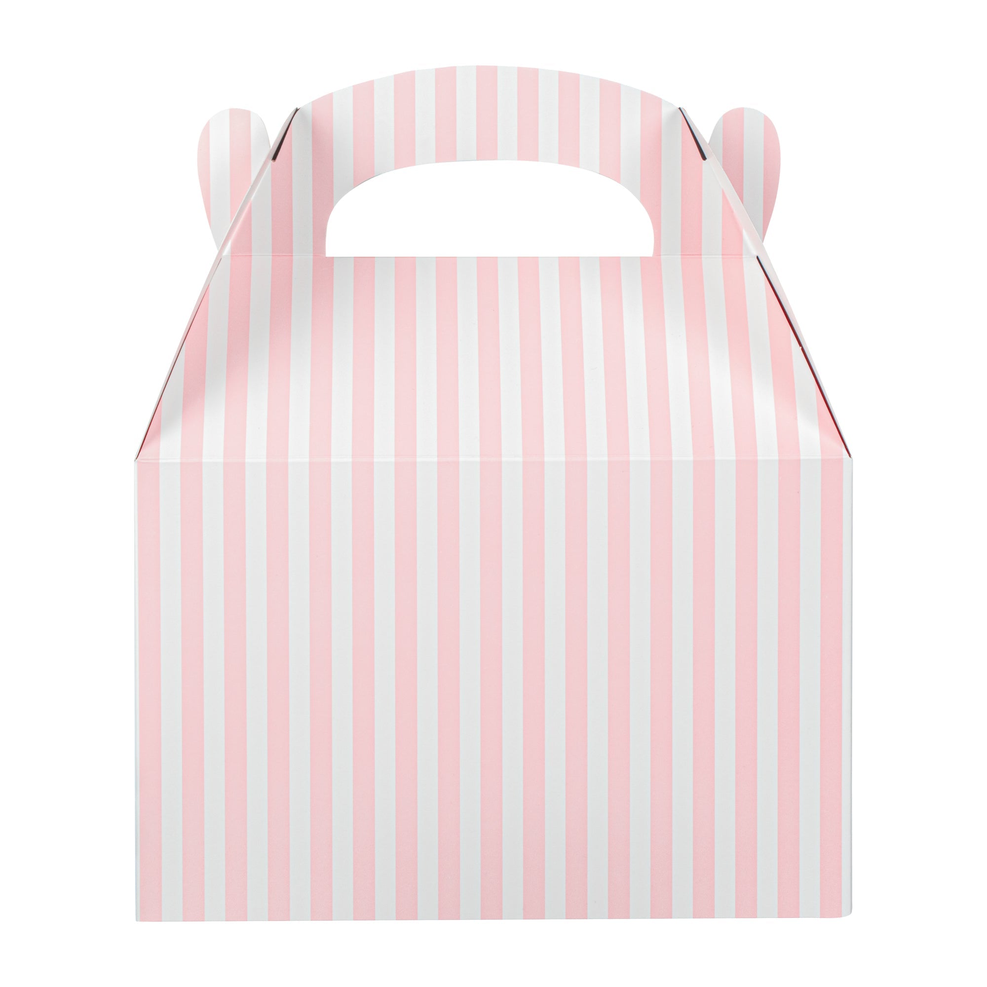 Bio Tek Pink & White Stripe Paper Gable Box / Take Out Container - Compostable - 8 1/2" x 4 3/4" x 5 1/2" - 25 count box