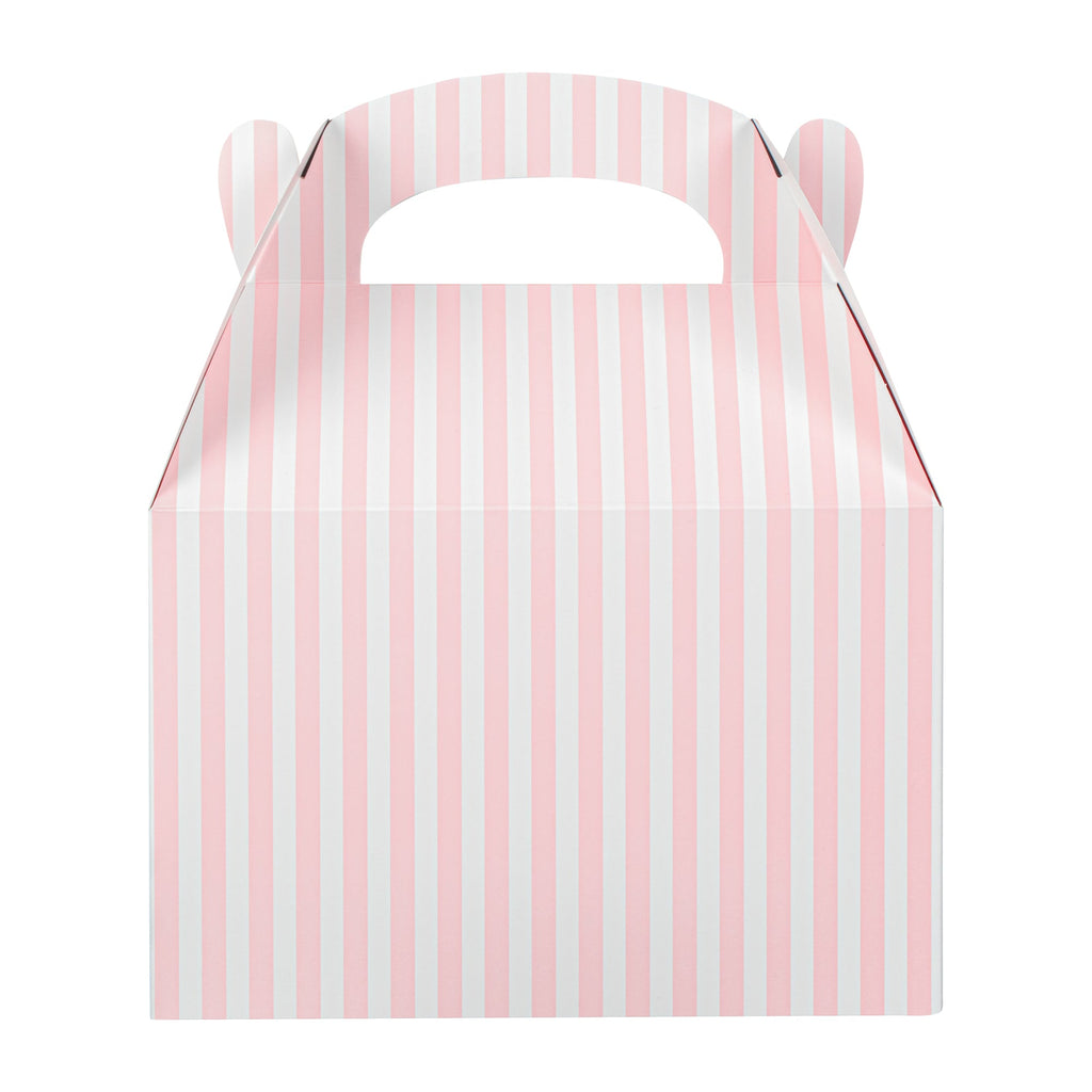Bio Tek Pink & White Stripe Paper Gable Box / Take Out Container - Compostable - 8 1/2" x 4 3/4" x 5 1/2" - 100 count box
